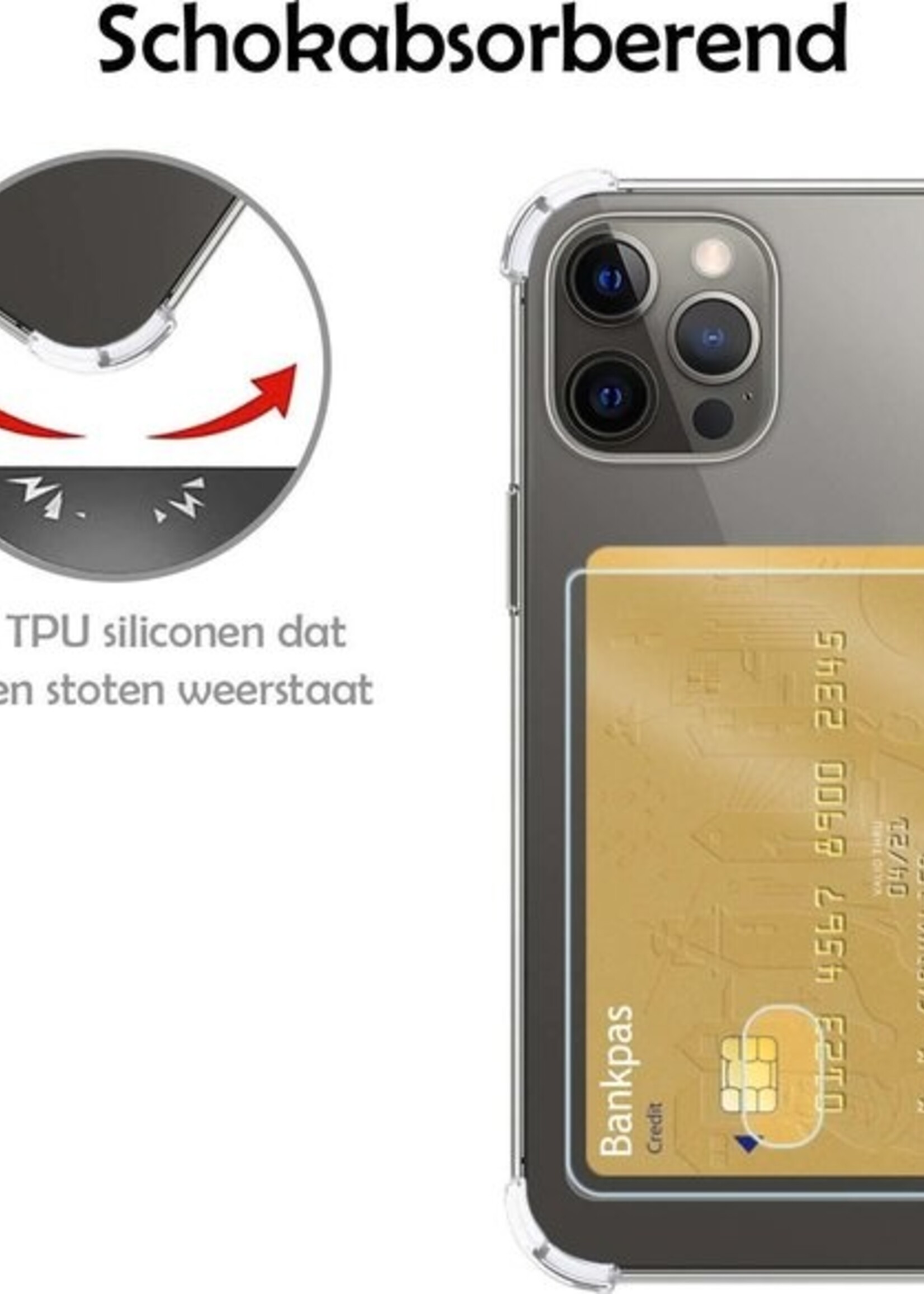 LUQ Hoesje Geschikt voor iPhone 11 Pro Hoesje Case Pashouder Cover Siliconen Met Screenprotector - Hoes Geschikt voor iPhone 11 Pro Hoesje Met Kaarthouder- Transparant