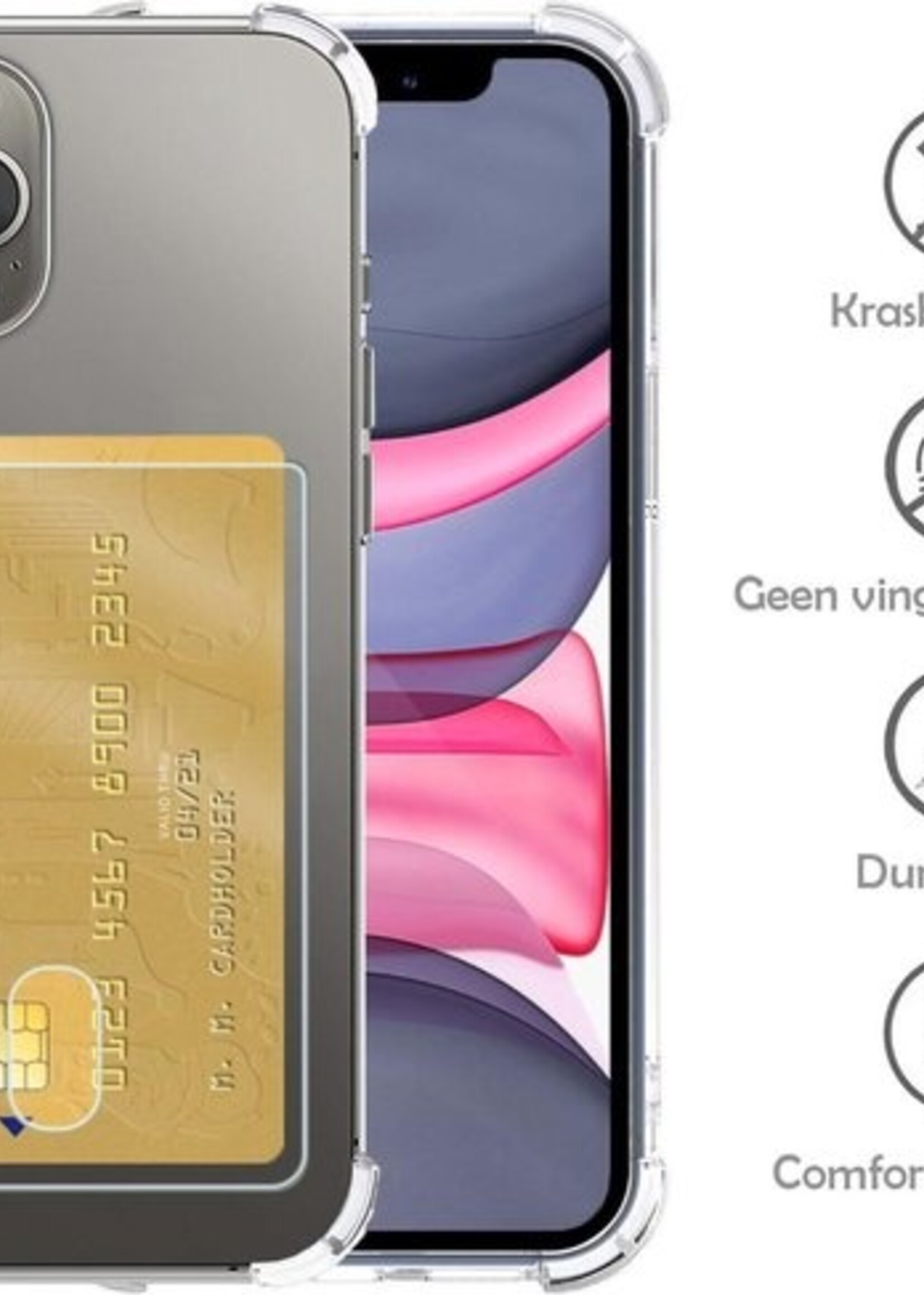 LUQ Hoesje Geschikt voor iPhone 11 Pro Hoesje Case Pashouder Cover Siliconen Met 2x Screenprotector - Hoes Geschikt voor iPhone 11 Pro Hoesje Met Kaarthouder- Transparant