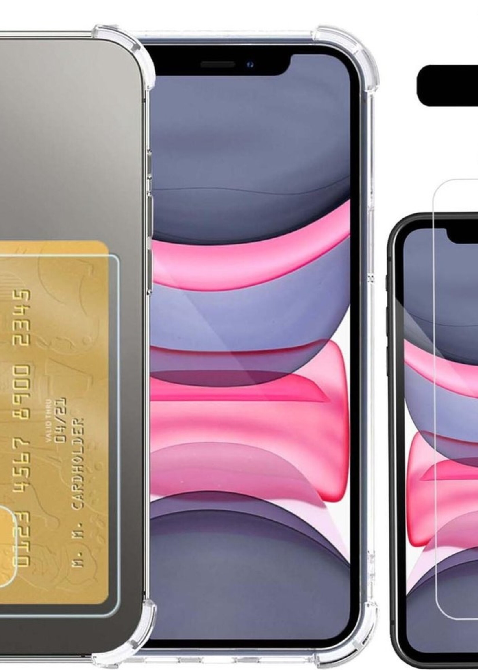 LUQ Hoesje Geschikt voor iPhone 11 Pro Max Hoesje Case Pashouder Cover Siliconen Met Screenprotector - Hoes Geschikt voor iPhone 11 Pro Max Hoesje Met Kaarthouder- Transparant