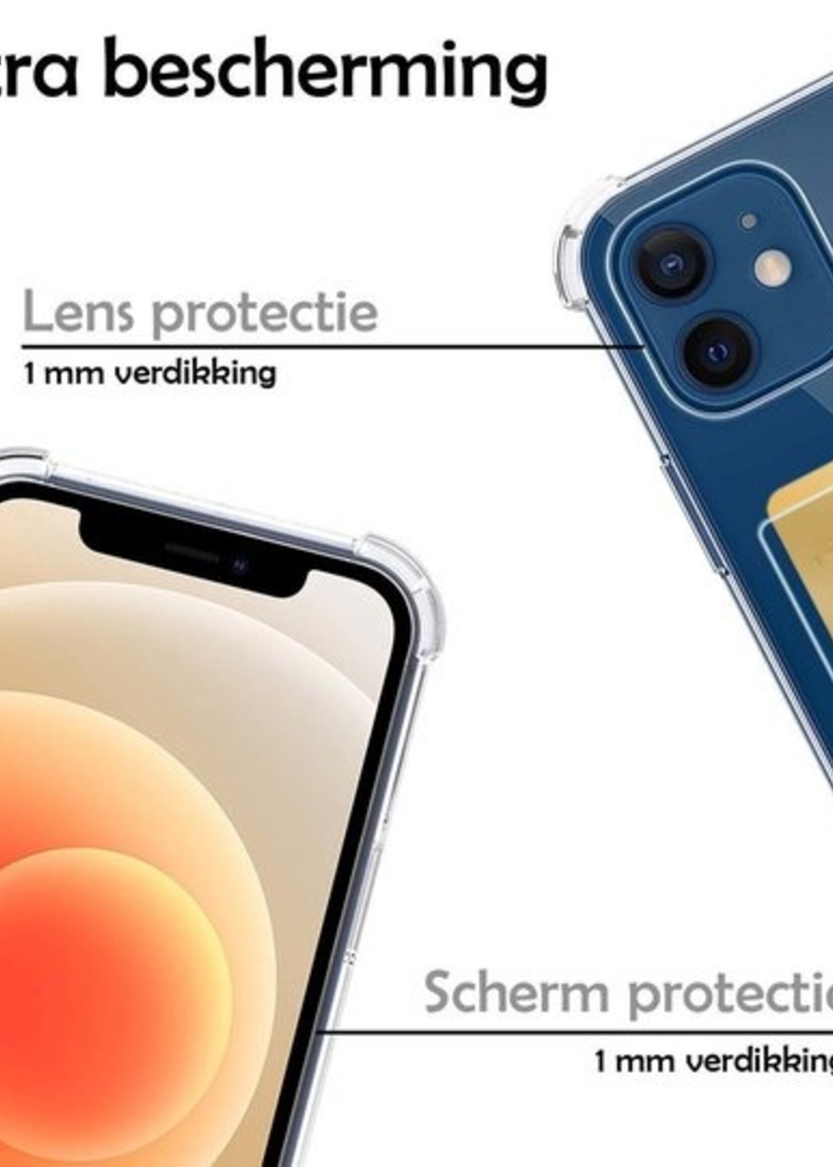 LUQ Hoesje Geschikt voor iPhone 12 Mini Hoesje Case Pashouder Cover Siliconen - Hoes Geschikt voor iPhone 12 Mini Hoesje Met Kaarthouder - Transparant - 2 Stuks