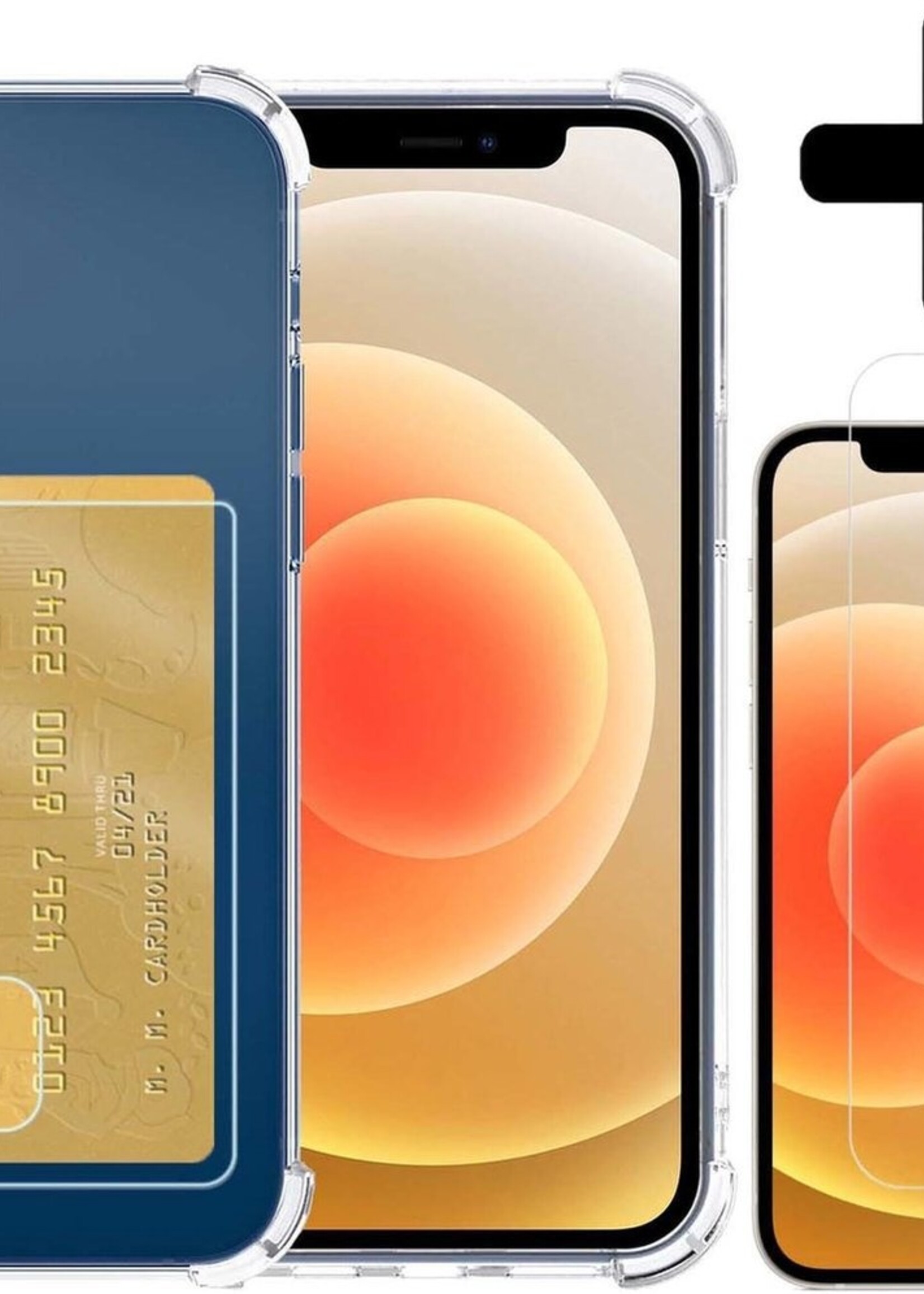 LUQ Hoesje Geschikt voor iPhone 12 Mini Hoesje Case Pashouder Cover Siliconen Met Screenprotector - Hoes Geschikt voor iPhone 12 Mini Hoesje Met Kaarthouder- Transparant