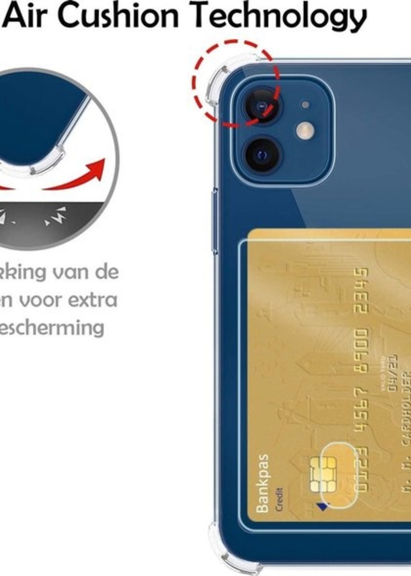 LUQ Hoesje Geschikt voor iPhone 12 Mini Hoesje Case Pashouder Cover Siliconen Met Screenprotector - Hoes Geschikt voor iPhone 12 Mini Hoesje Met Kaarthouder- Transparant