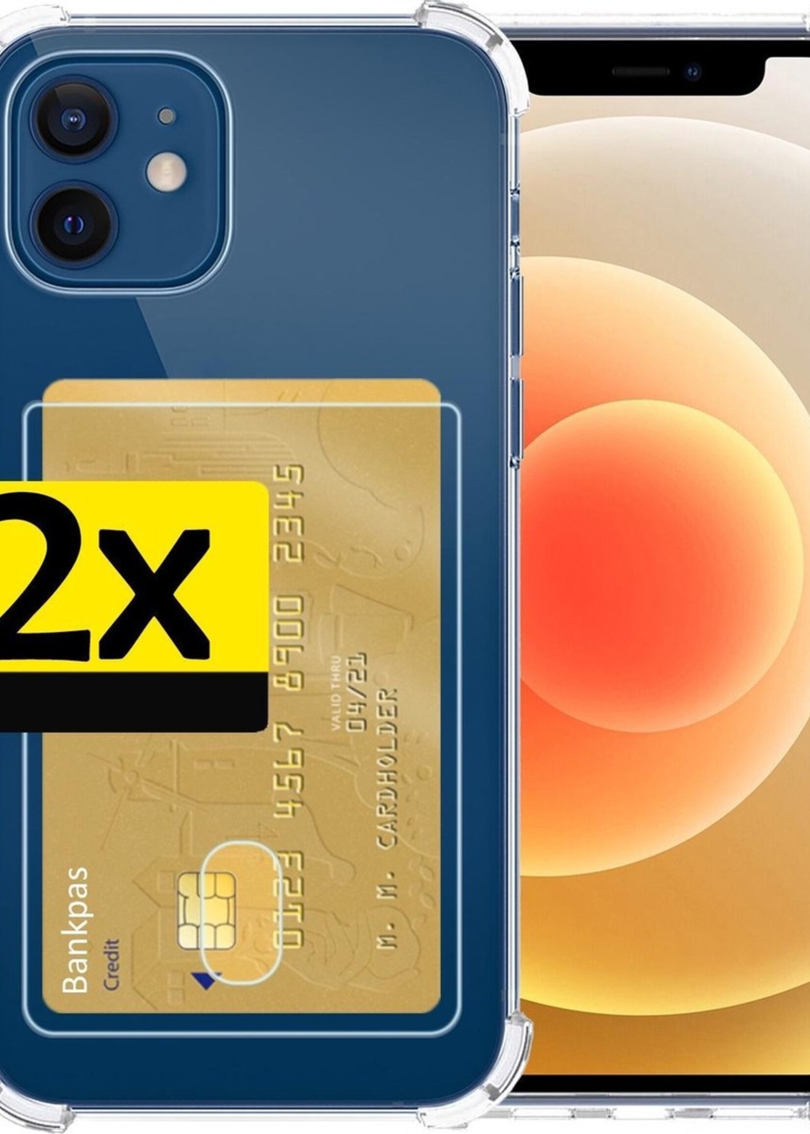 LUQ Hoesje Geschikt voor iPhone 12 Hoesje Case Pashouder Cover Siliconen - Hoes Geschikt voor iPhone 12 Hoesje Met Kaarthouder - Transparant - 2 Stuks