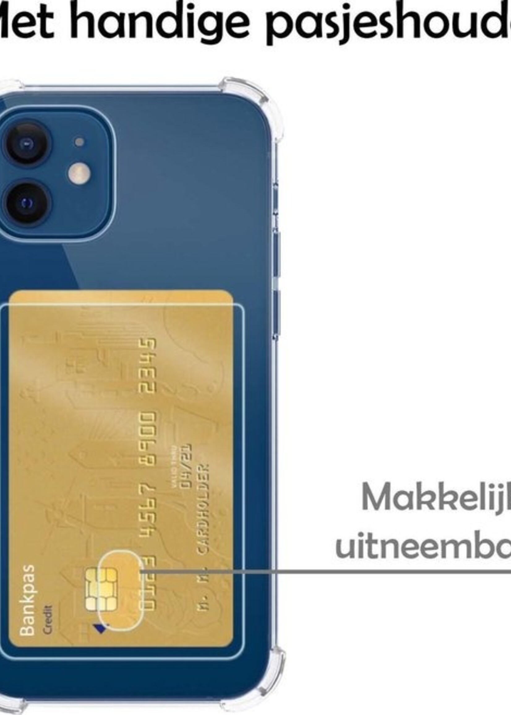 LUQ Hoesje Geschikt voor iPhone 12 Hoesje Case Pashouder Cover Siliconen - Hoes Geschikt voor iPhone 12 Hoesje Met Kaarthouder - Transparant - 2 Stuks