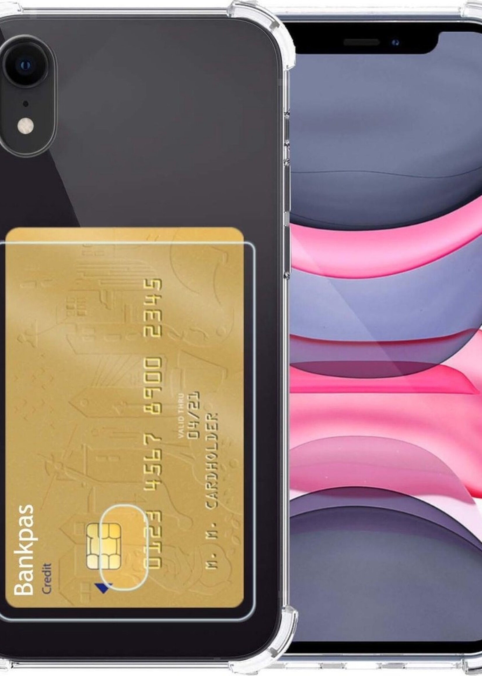 LUQ Hoesje Geschikt voor iPhone XR Hoesje Case Pashouder Cover Siliconen - Hoes Geschikt voor iPhone XR Hoesje Met Kaarthouder - Transparant