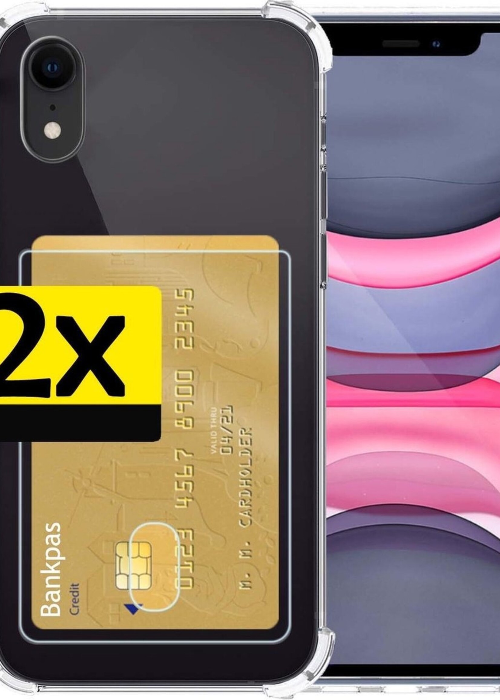 LUQ Hoesje Geschikt voor iPhone XR Hoesje Case Pashouder Cover Siliconen - Hoes Geschikt voor iPhone XR Hoesje Met Kaarthouder - Transparant - 2 Stuks