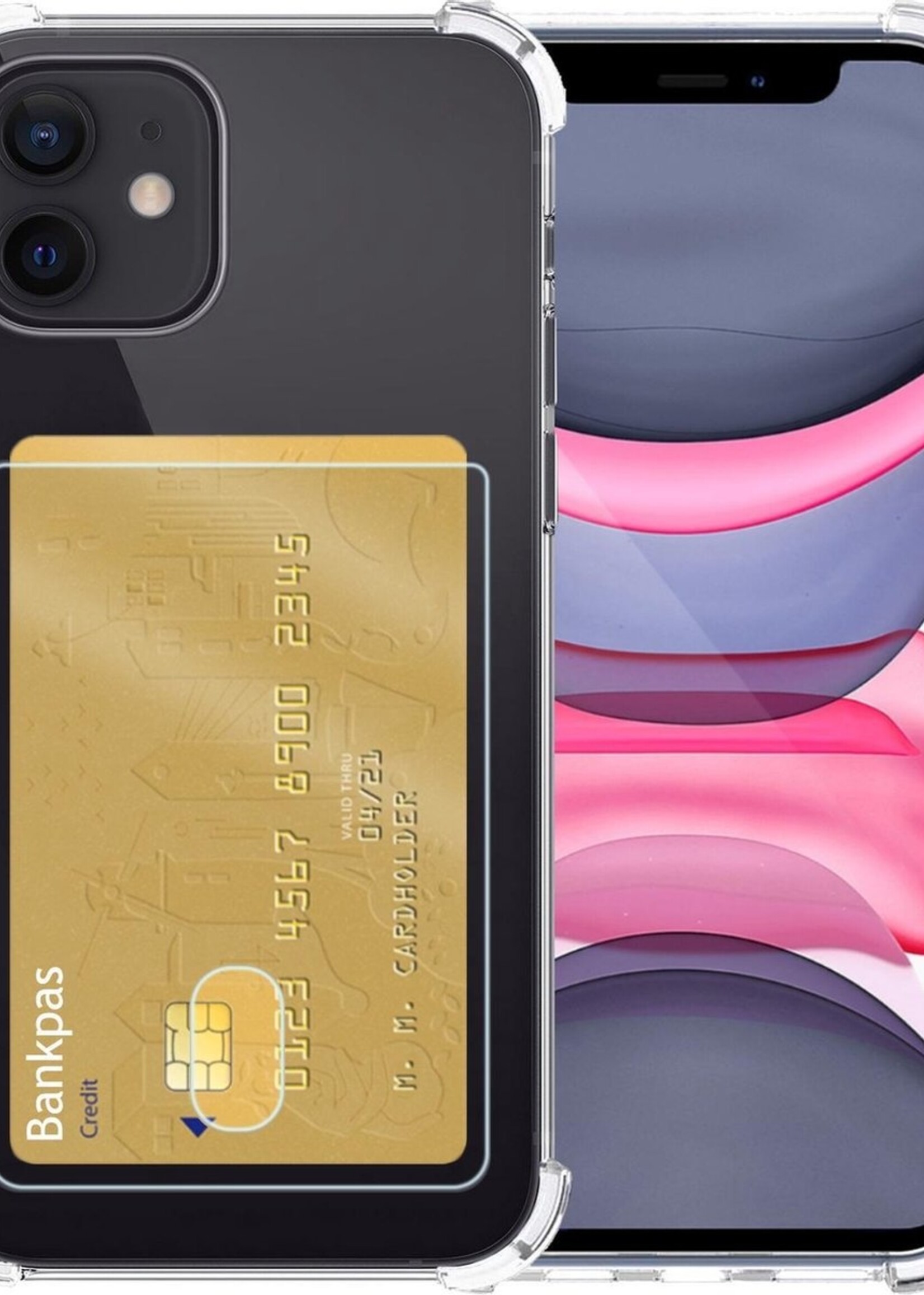 LUQ Hoesje Geschikt voor iPhone 11 Hoesje Case Pashouder Cover Siliconen - Hoes Geschikt voor iPhone 11 Hoesje Met Kaarthouder - Transparant
