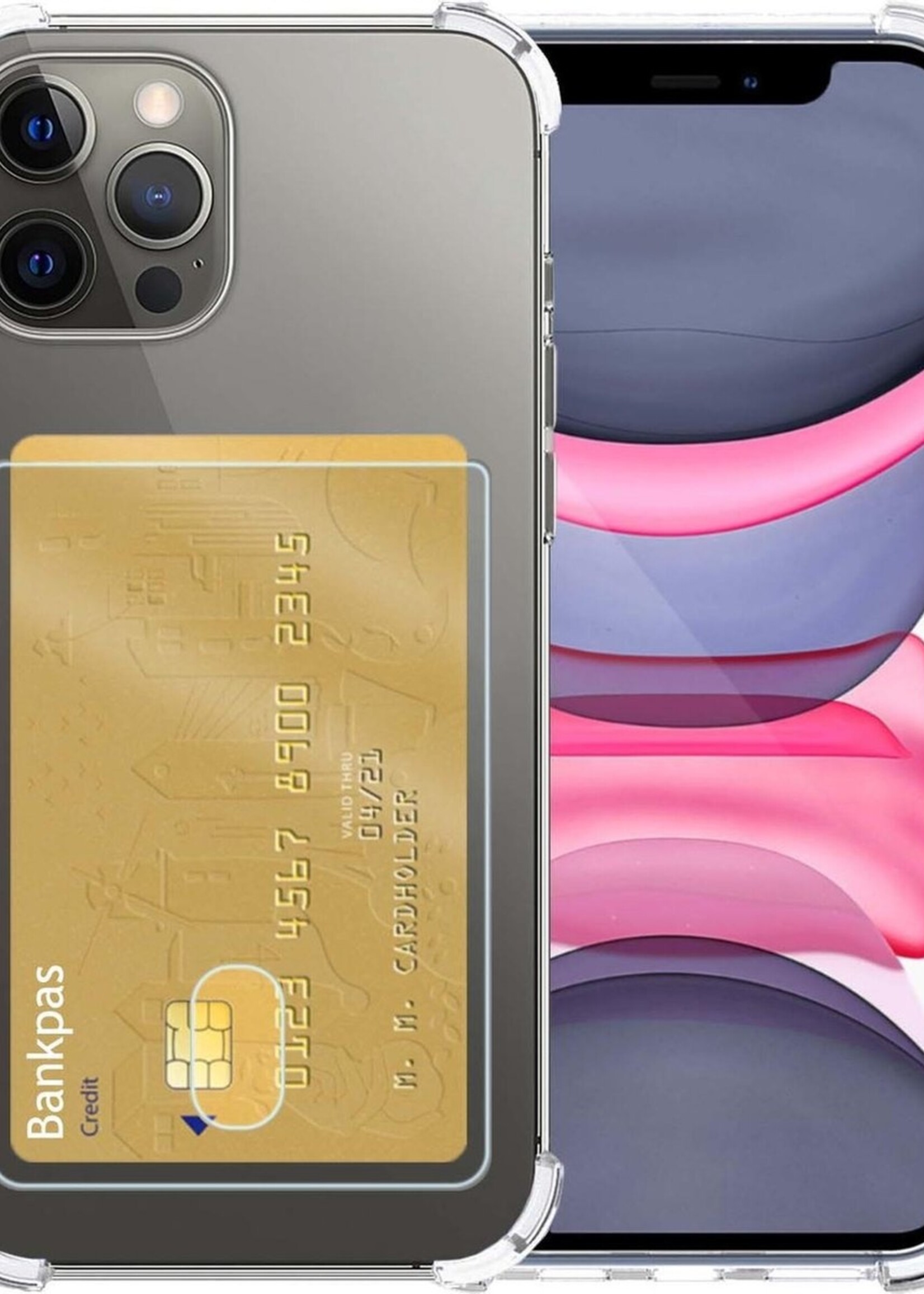 LUQ Hoesje Geschikt voor iPhone 11 Pro Max Hoesje Case Pashouder Cover Siliconen - Hoes Geschikt voor iPhone 11 Pro Max Hoesje Met Kaarthouder - Transparant