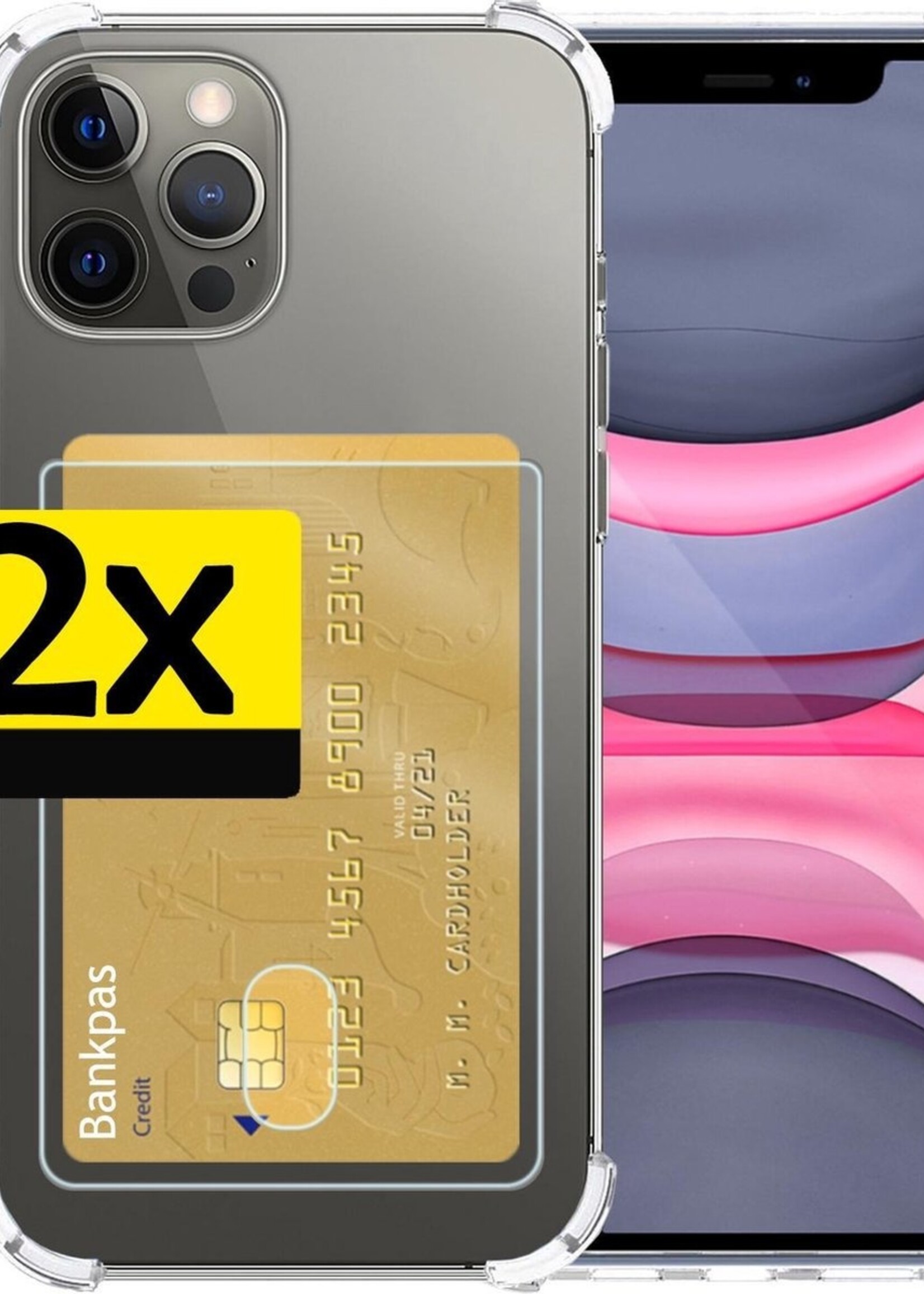 LUQ Hoesje Geschikt voor iPhone 11 Pro Max Hoesje Case Pashouder Cover Siliconen - Hoes Geschikt voor iPhone 11 Pro Max Hoesje Met Kaarthouder - Transparant - 2 Stuks