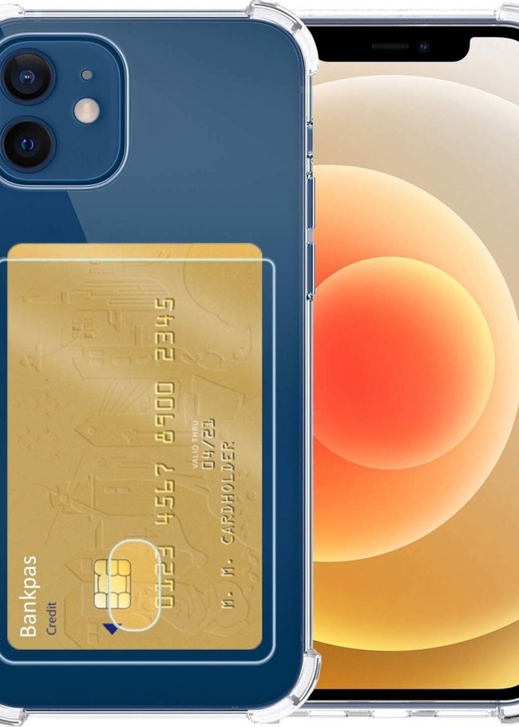 LUQ Hoesje Geschikt voor iPhone 12 Hoesje Case Pashouder Cover Siliconen - Hoes Geschikt voor iPhone 12 Hoesje Met Kaarthouder - Transparant