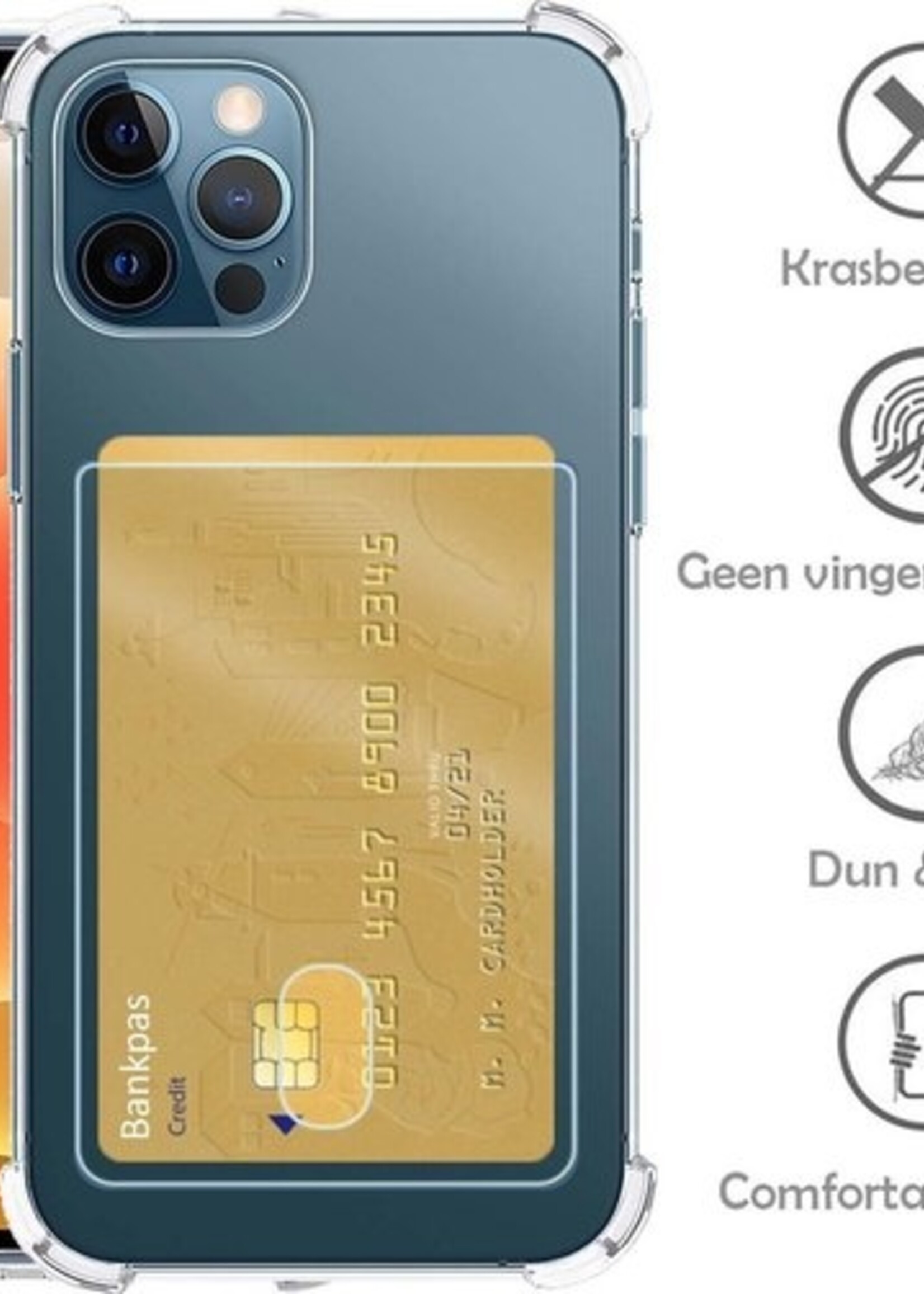 LUQ Hoesje Geschikt voor iPhone 12/12 Pro Hoesje Case Pashouder Cover Siliconen - Hoes Geschikt voor iPhone 12/12 Pro Hoesje Met Kaarthouder - Transparant