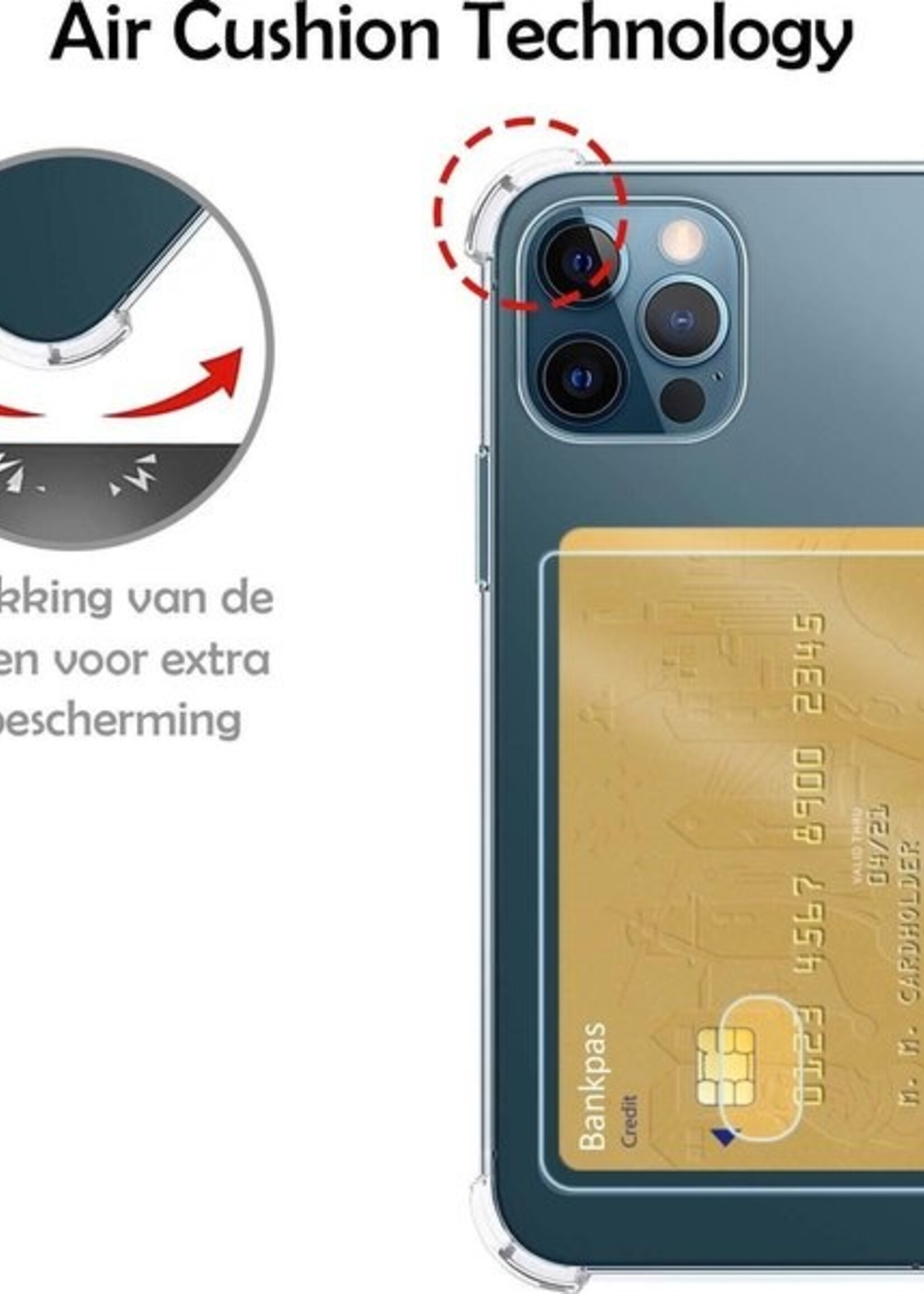LUQ Hoesje Geschikt voor iPhone 12/12 Pro Hoesje Case Pashouder Cover Siliconen - Hoes Geschikt voor iPhone 12/12 Pro Hoesje Met Kaarthouder - Transparant - 2 Stuks