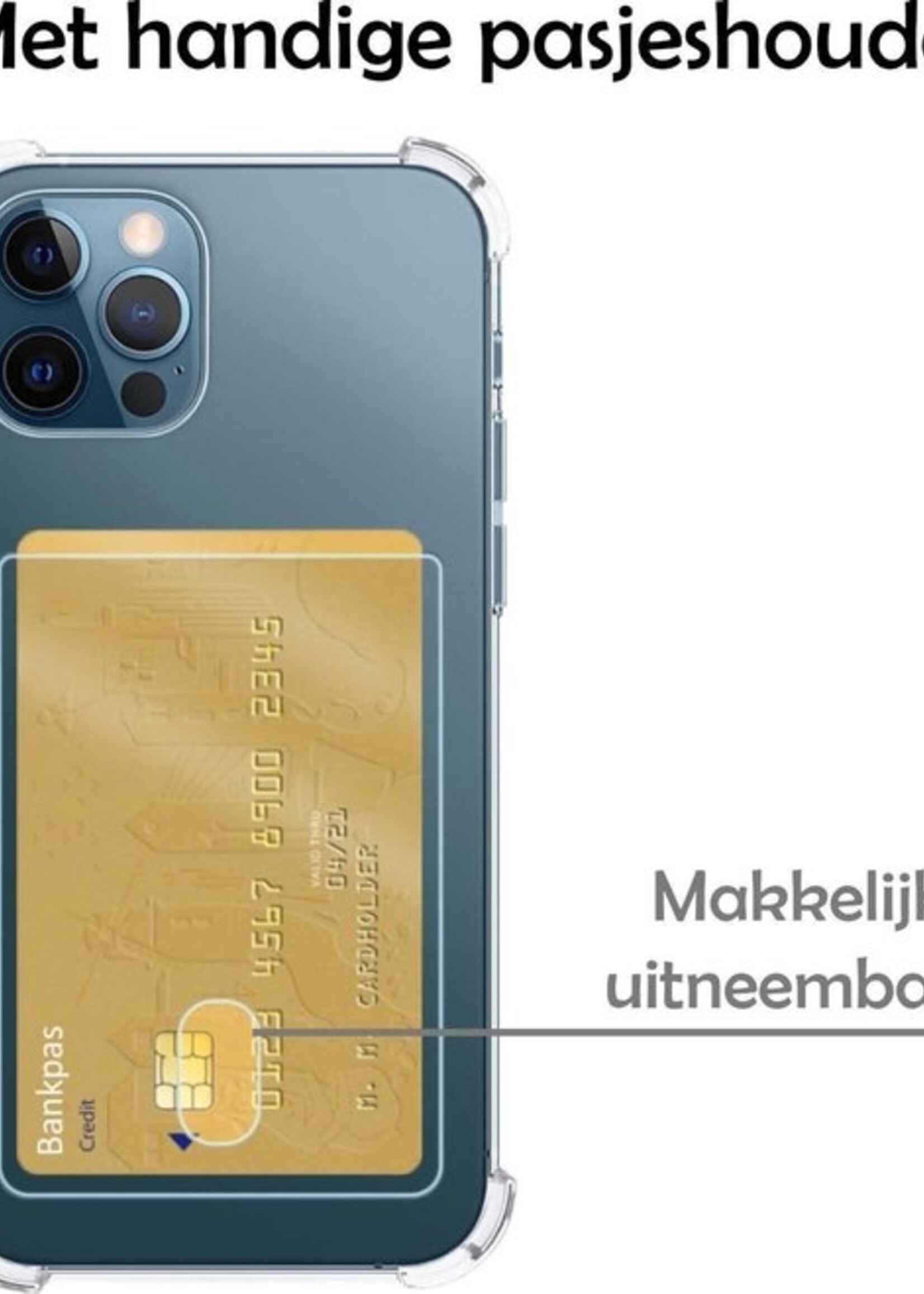 LUQ Hoesje Geschikt voor iPhone 12/12 Pro Hoesje Case Pashouder Cover Siliconen - Hoes Geschikt voor iPhone 12/12 Pro Hoesje Met Kaarthouder - Transparant - 2 Stuks