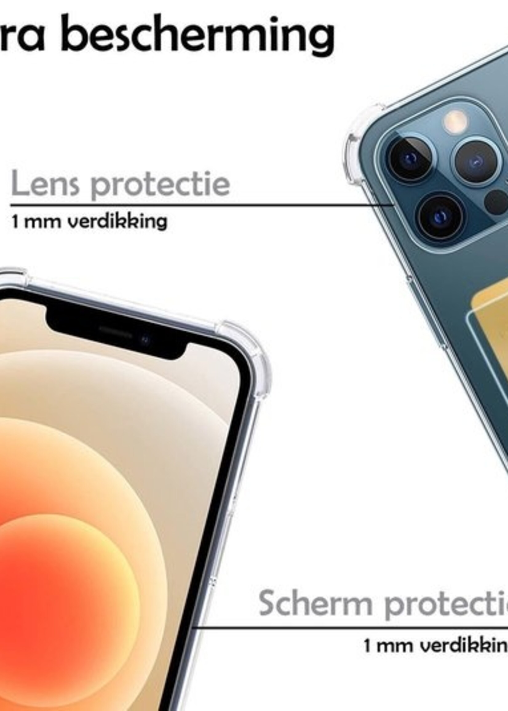 LUQ Hoesje Geschikt voor iPhone 12/12 Pro Hoesje Case Pashouder Cover Siliconen Met Screenprotector - Hoes Geschikt voor iPhone 12/12 Pro Hoesje Met Kaarthouder- Transparant