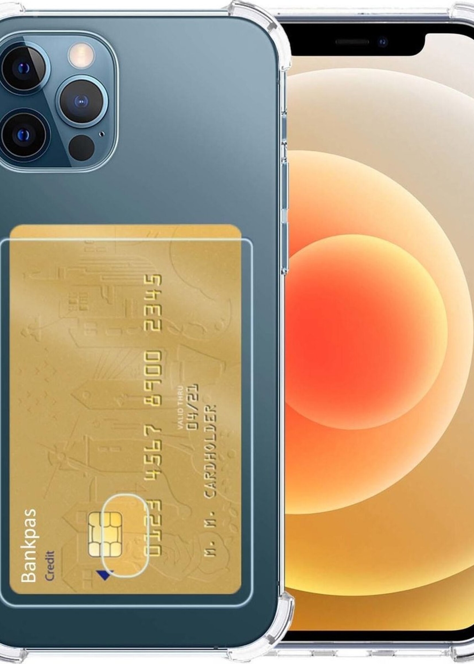 LUQ Hoesje Geschikt voor iPhone 12 Pro Max Hoesje Case Pashouder Cover Siliconen - Hoes Geschikt voor iPhone 12 Pro Max Hoesje Met Kaarthouder - Transparant