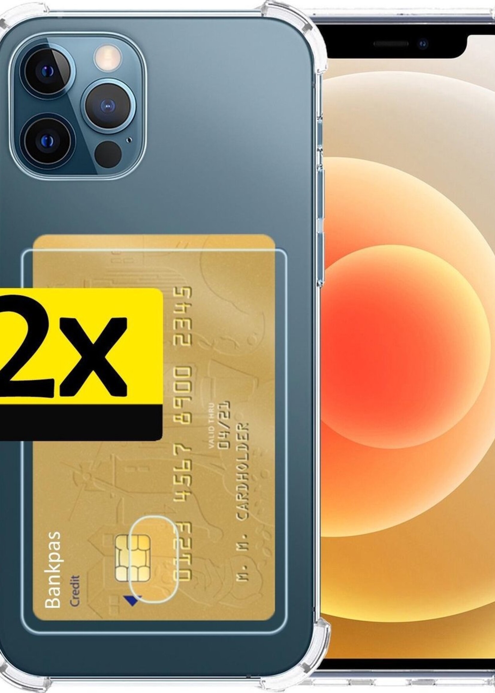 LUQ Hoesje Geschikt voor iPhone 12 Pro Max Hoesje Case Pashouder Cover Siliconen - Hoes Geschikt voor iPhone 12 Pro Max Hoesje Met Kaarthouder - Transparant - 2 Stuks