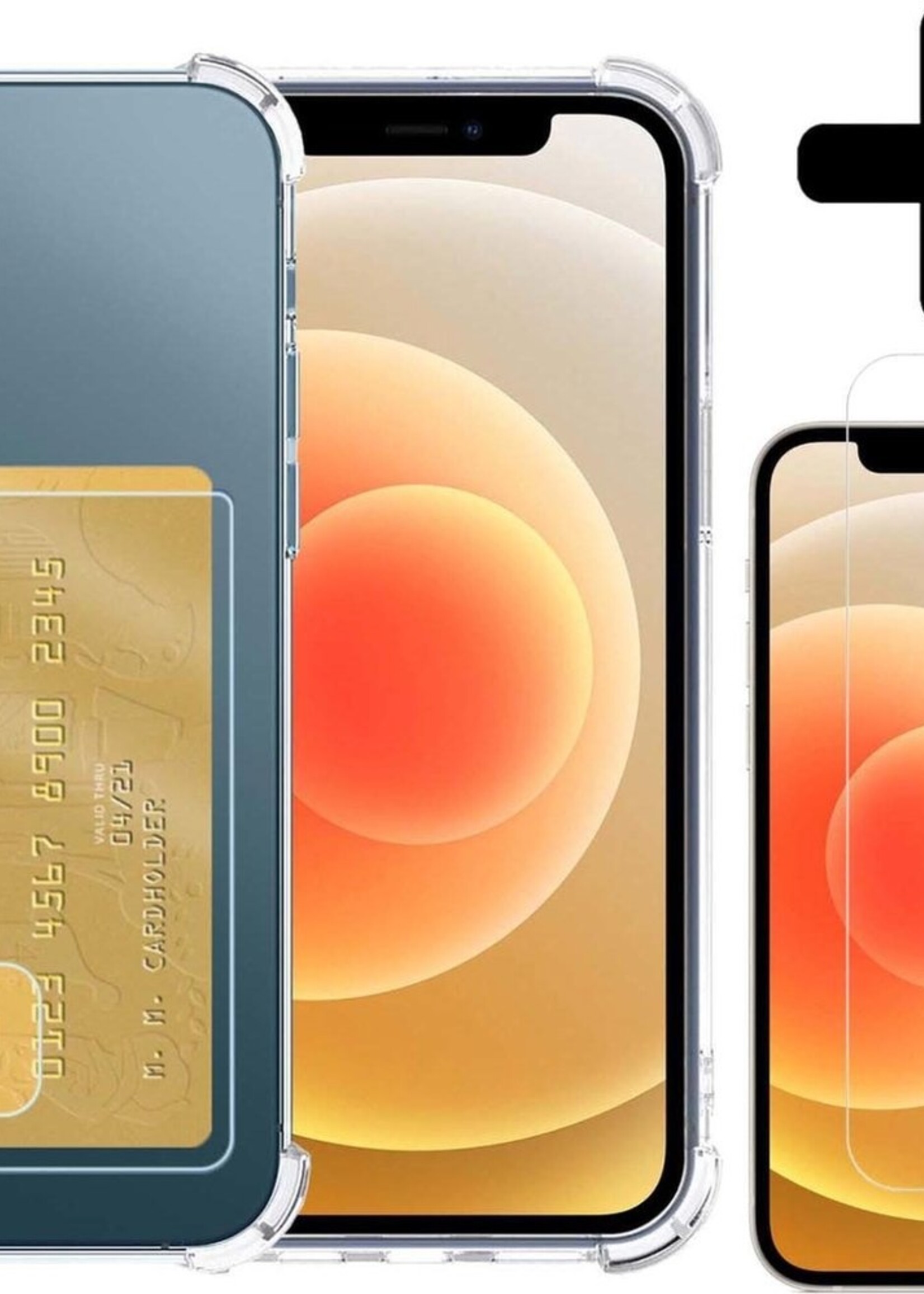 LUQ Hoesje Geschikt voor iPhone 12 Pro Max Hoesje Case Pashouder Cover Siliconen Met Screenprotector - Hoes Geschikt voor iPhone 12 Pro Max Hoesje Met Kaarthouder- Transparant