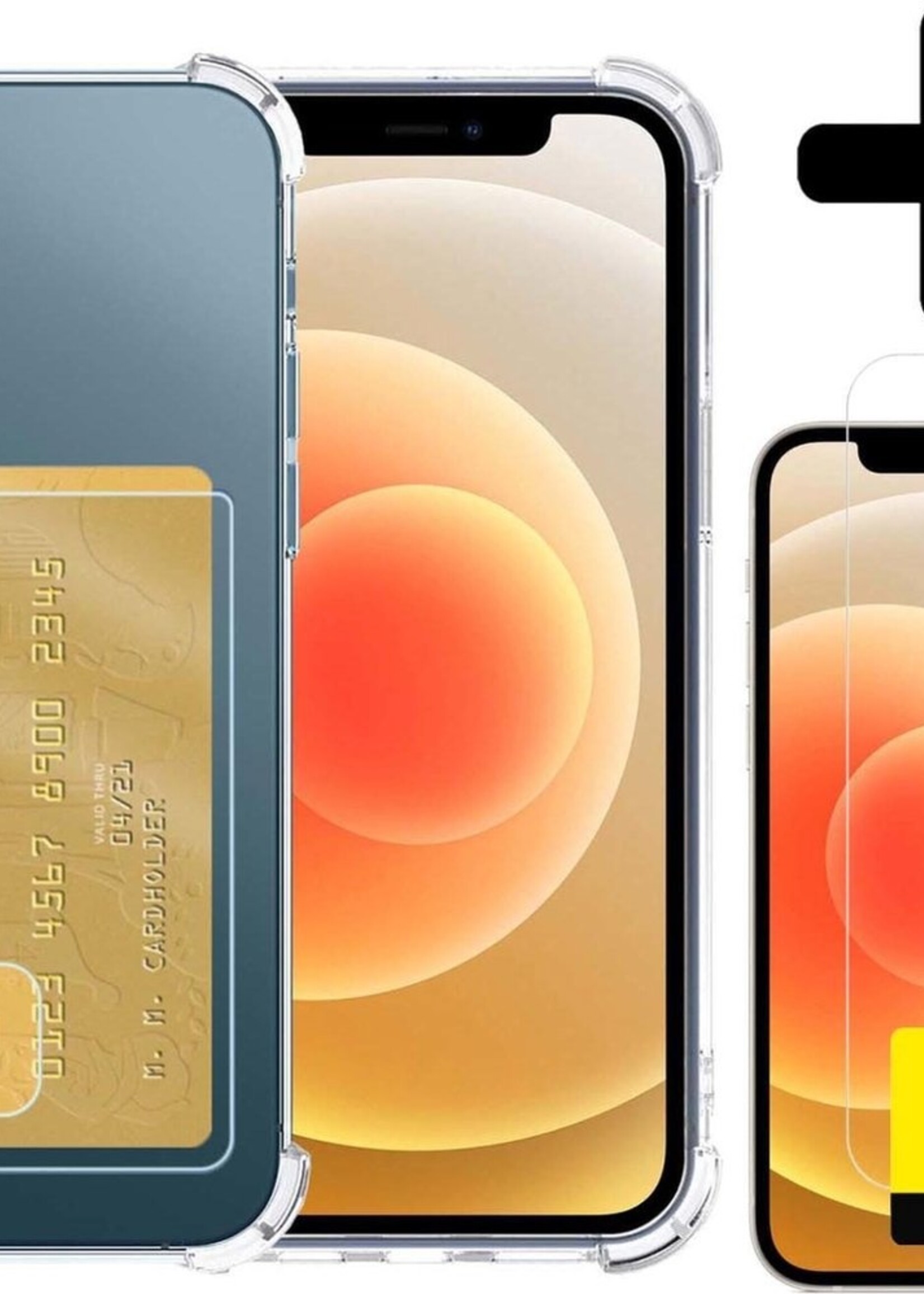 LUQ Hoesje Geschikt voor iPhone 12 Pro Max Hoesje Case Pashouder Cover Siliconen Met 2x Screenprotector - Hoes Geschikt voor iPhone 12 Pro Max Hoesje Met Kaarthouder- Transparant