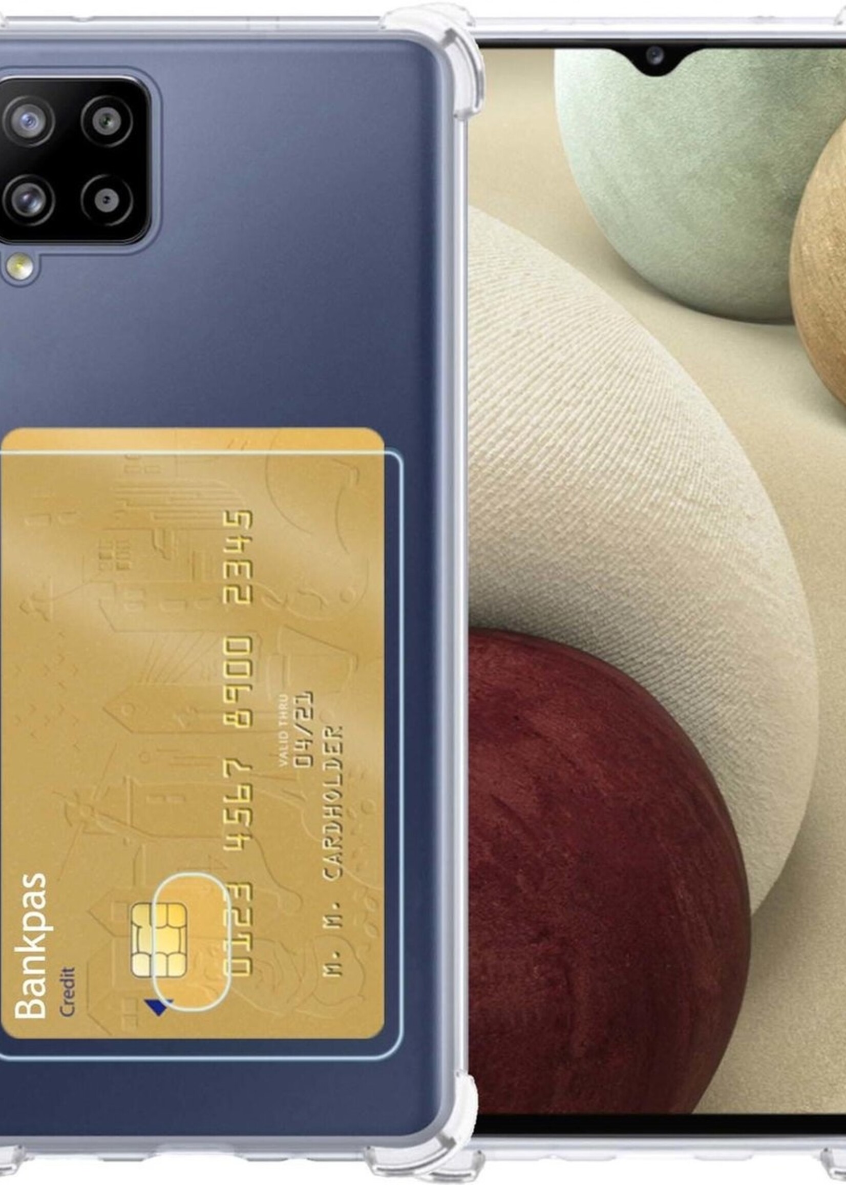 LUQ Hoesje Geschikt voor Samsung A12 Hoesje Case Pashouder Cover Siliconen - Hoes Geschikt voor Samsung Galaxy A12 Hoesje Met Kaarthouder - Transparant