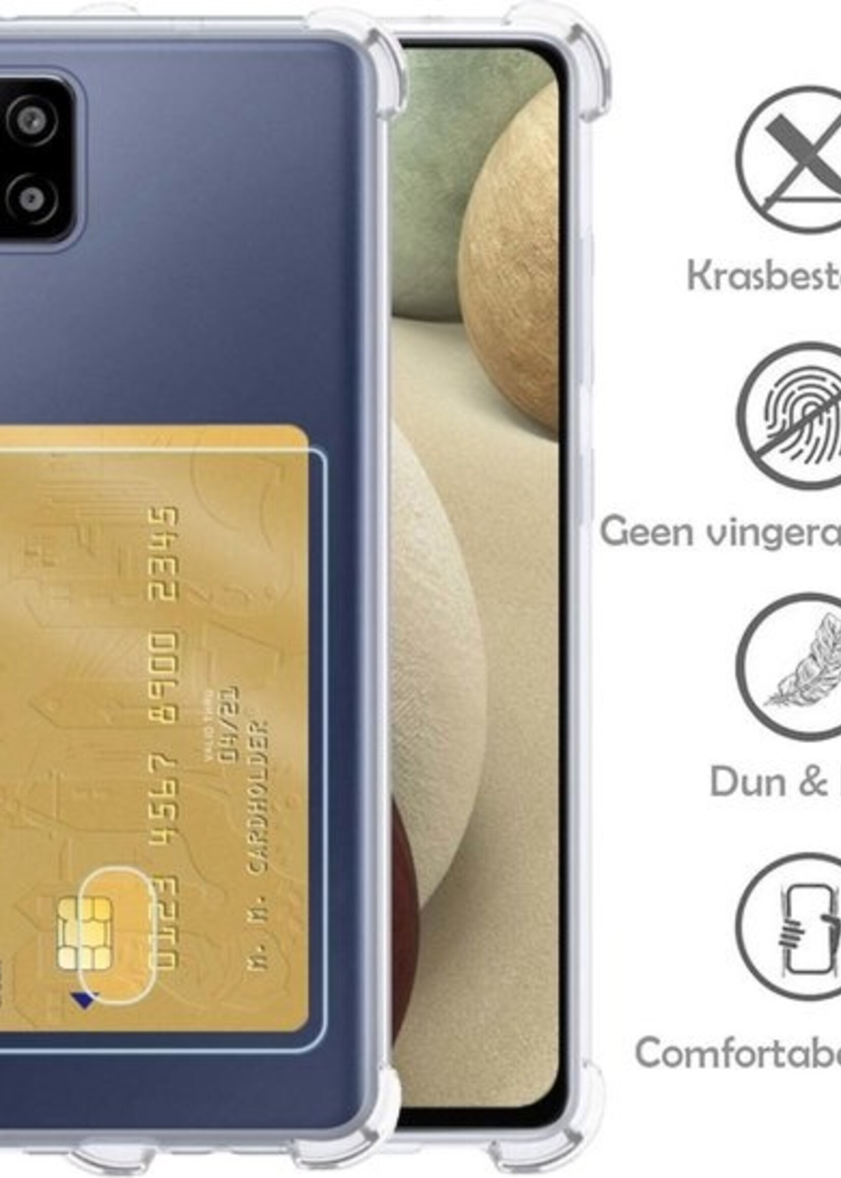 LUQ Hoesje Geschikt voor Samsung A12 Hoesje Case Pashouder Cover Siliconen - Hoes Geschikt voor Samsung Galaxy A12 Hoesje Met Kaarthouder - Transparant