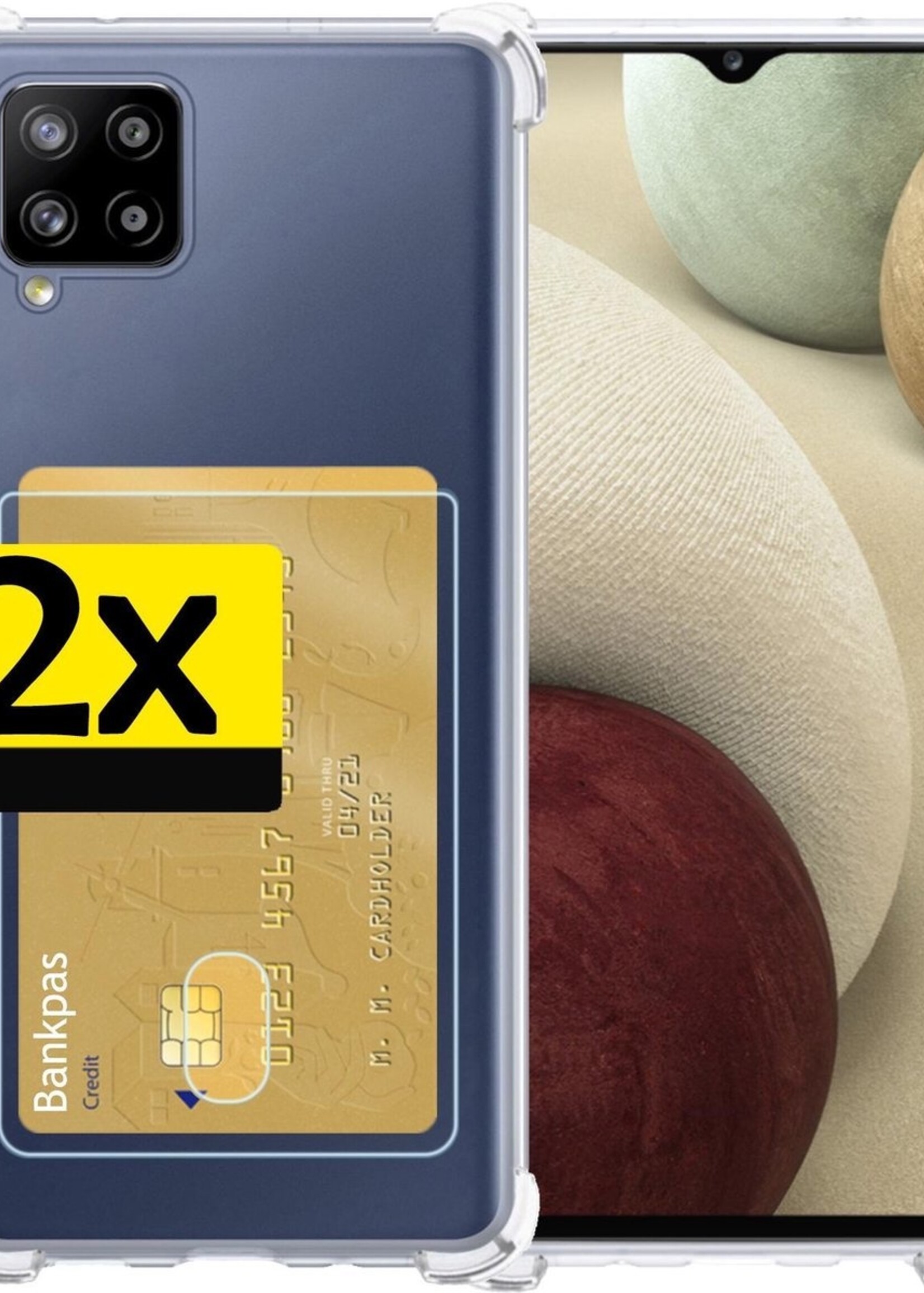 LUQ Hoesje Geschikt voor Samsung A12 Hoesje Case Pashouder Cover Siliconen - Hoes Geschikt voor Samsung Galaxy A12 Hoesje Met Kaarthouder - Transparant - 2 Stuks