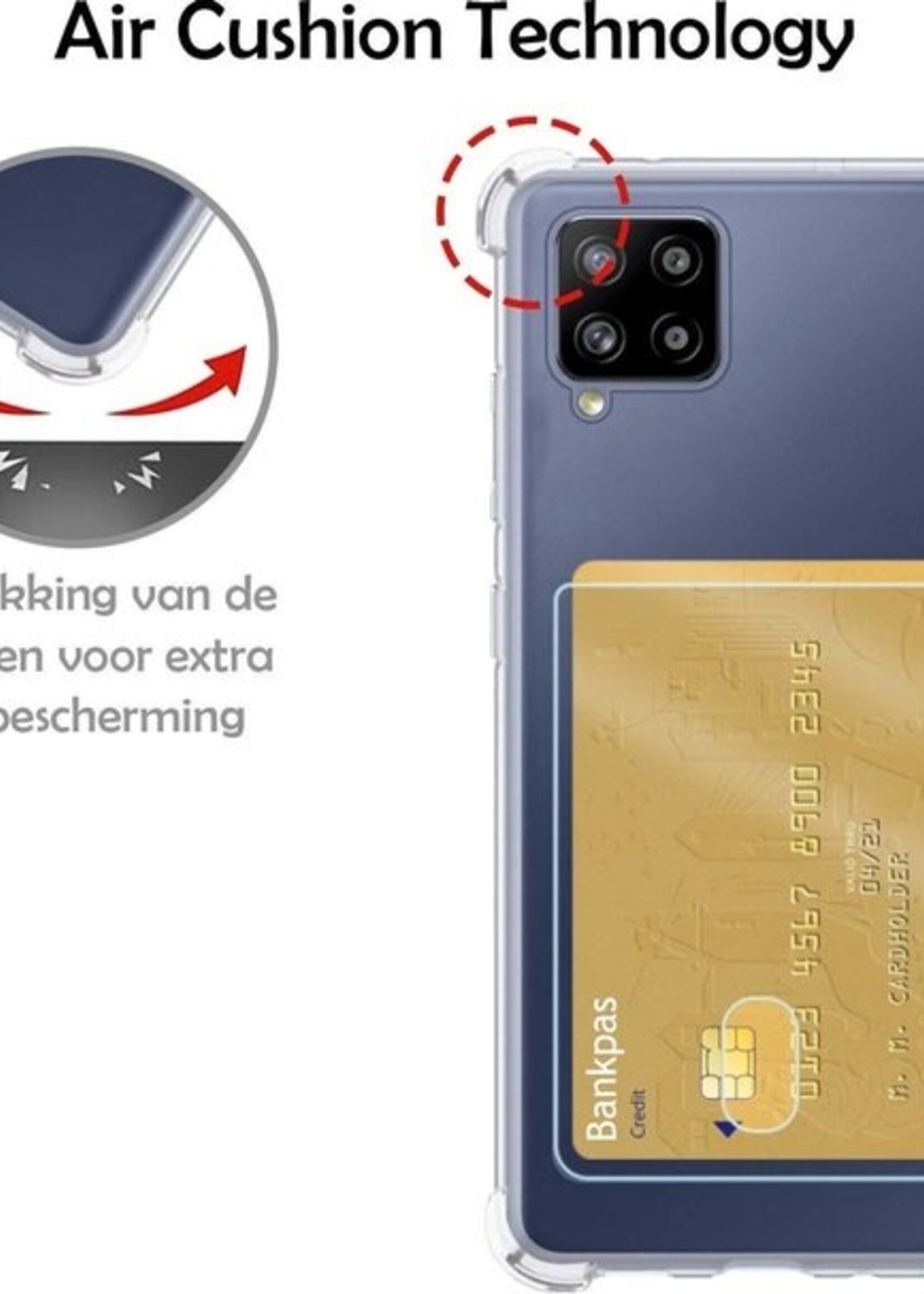 LUQ Hoesje Geschikt voor Samsung A12 Hoesje Case Pashouder Cover Siliconen - Hoes Geschikt voor Samsung Galaxy A12 Hoesje Met Kaarthouder - Transparant - 2 Stuks