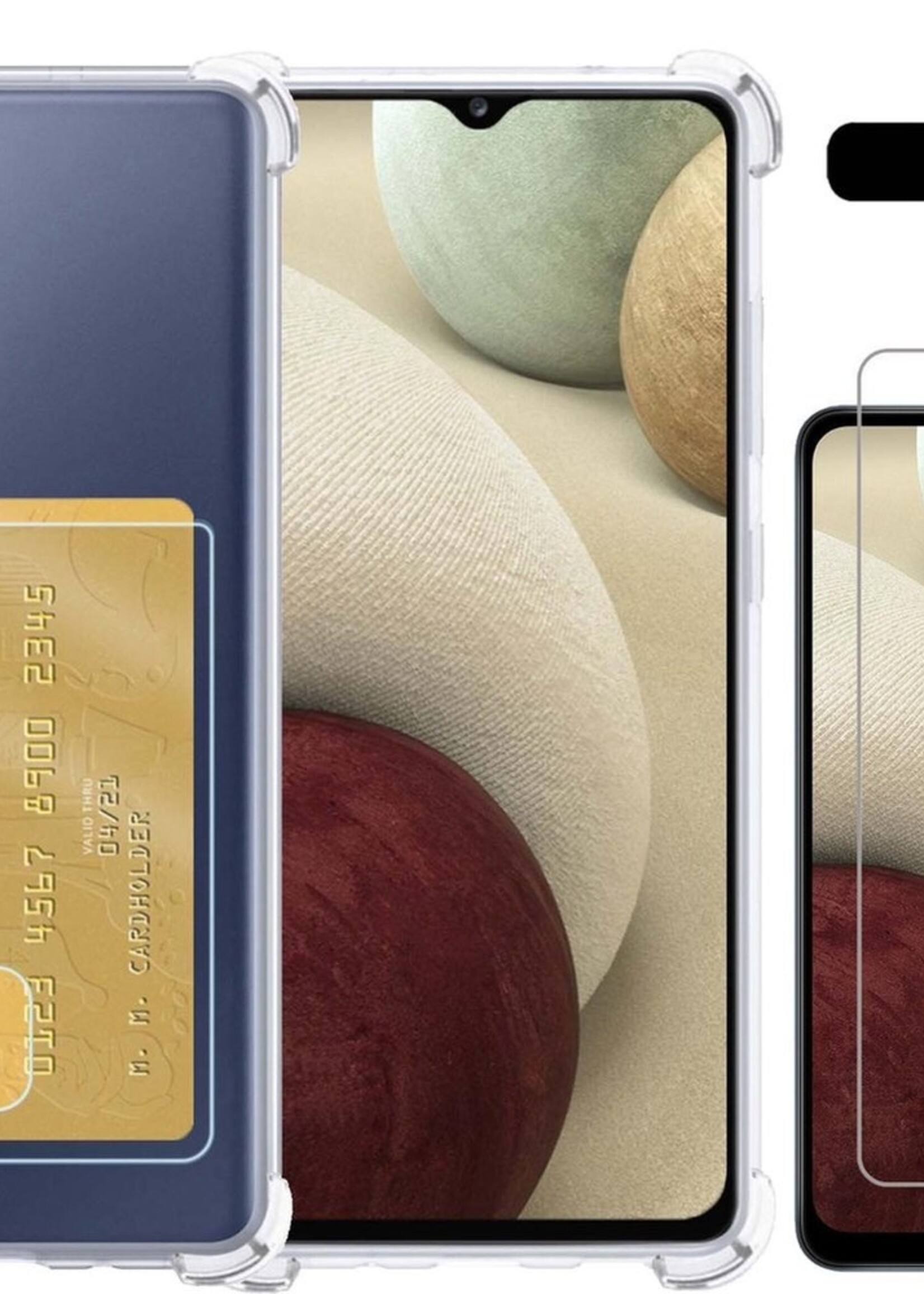 LUQ Hoesje Geschikt voor Samsung A12 Hoesje Case Pashouder Cover Siliconen Met Screenprotector - Hoes Geschikt voor Samsung Galaxy A12 Hoesje Met Kaarthouder- Transparant