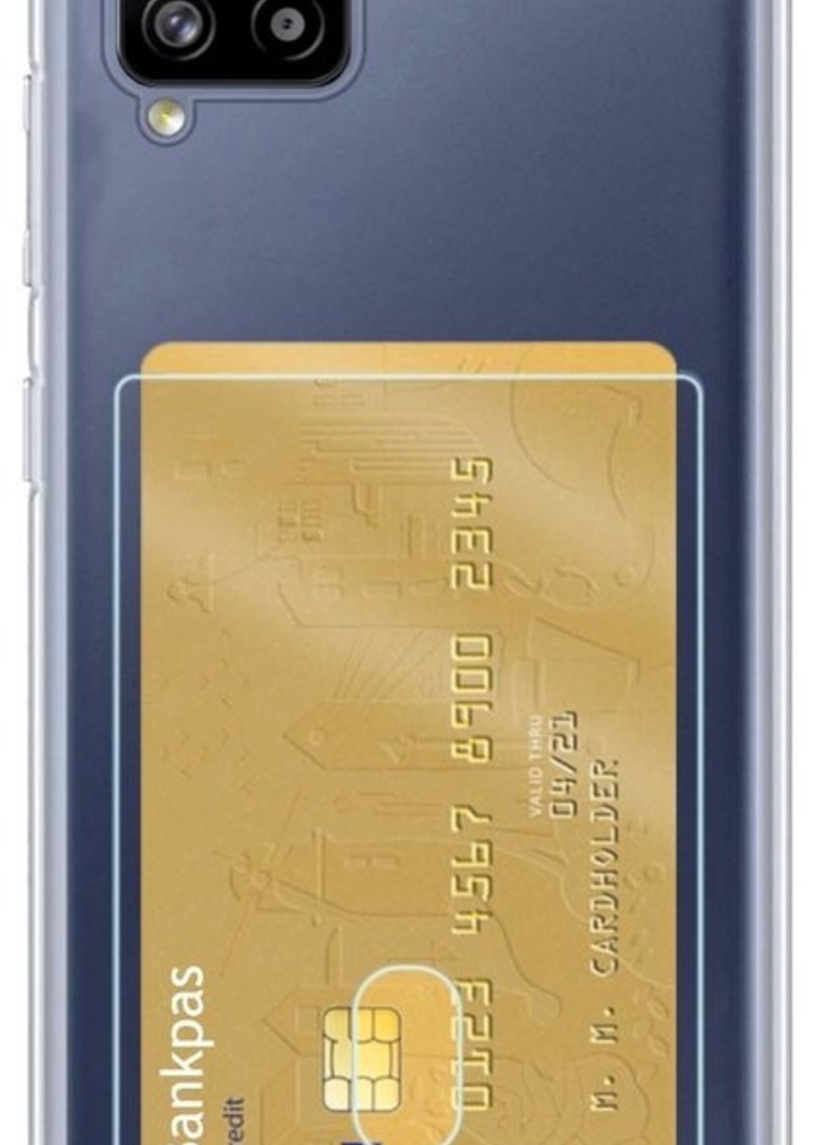 LUQ Hoesje Geschikt voor Samsung A12 Hoesje Case Pashouder Cover Siliconen Met Screenprotector - Hoes Geschikt voor Samsung Galaxy A12 Hoesje Met Kaarthouder- Transparant