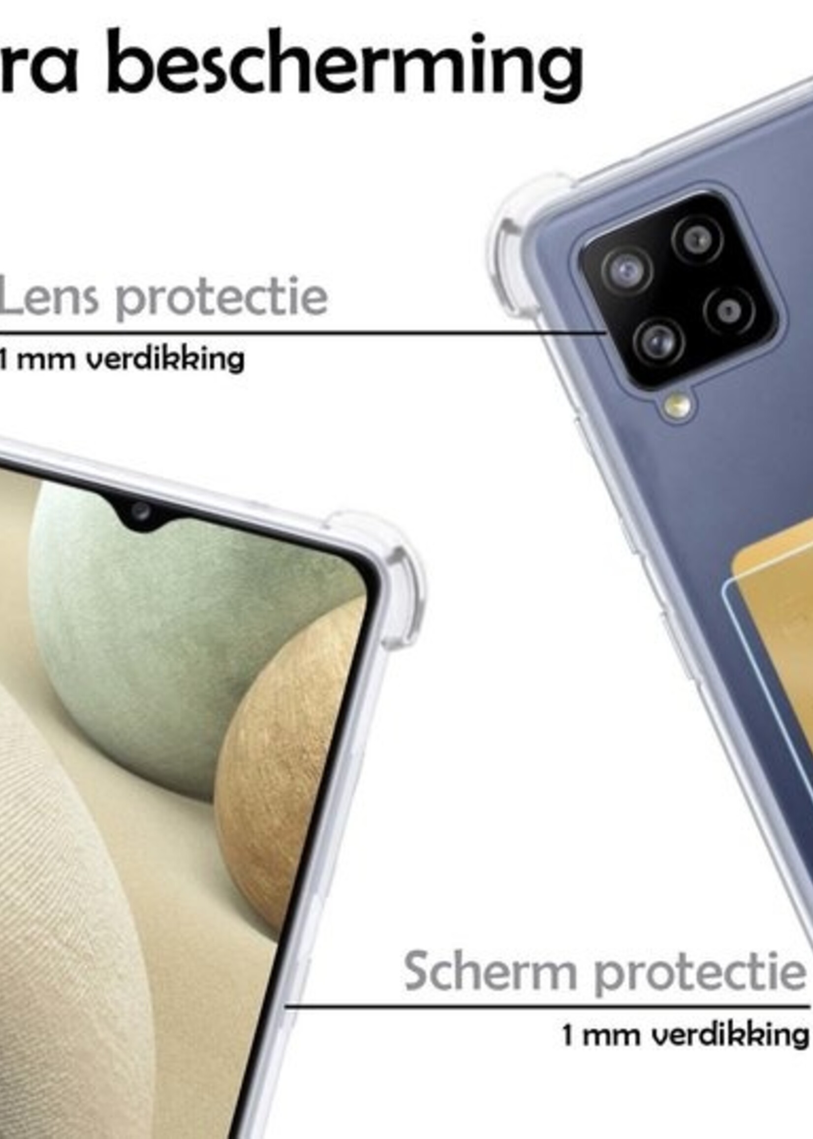 LUQ Hoesje Geschikt voor Samsung A12 Hoesje Case Pashouder Cover Siliconen Met Screenprotector - Hoes Geschikt voor Samsung Galaxy A12 Hoesje Met Kaarthouder- Transparant