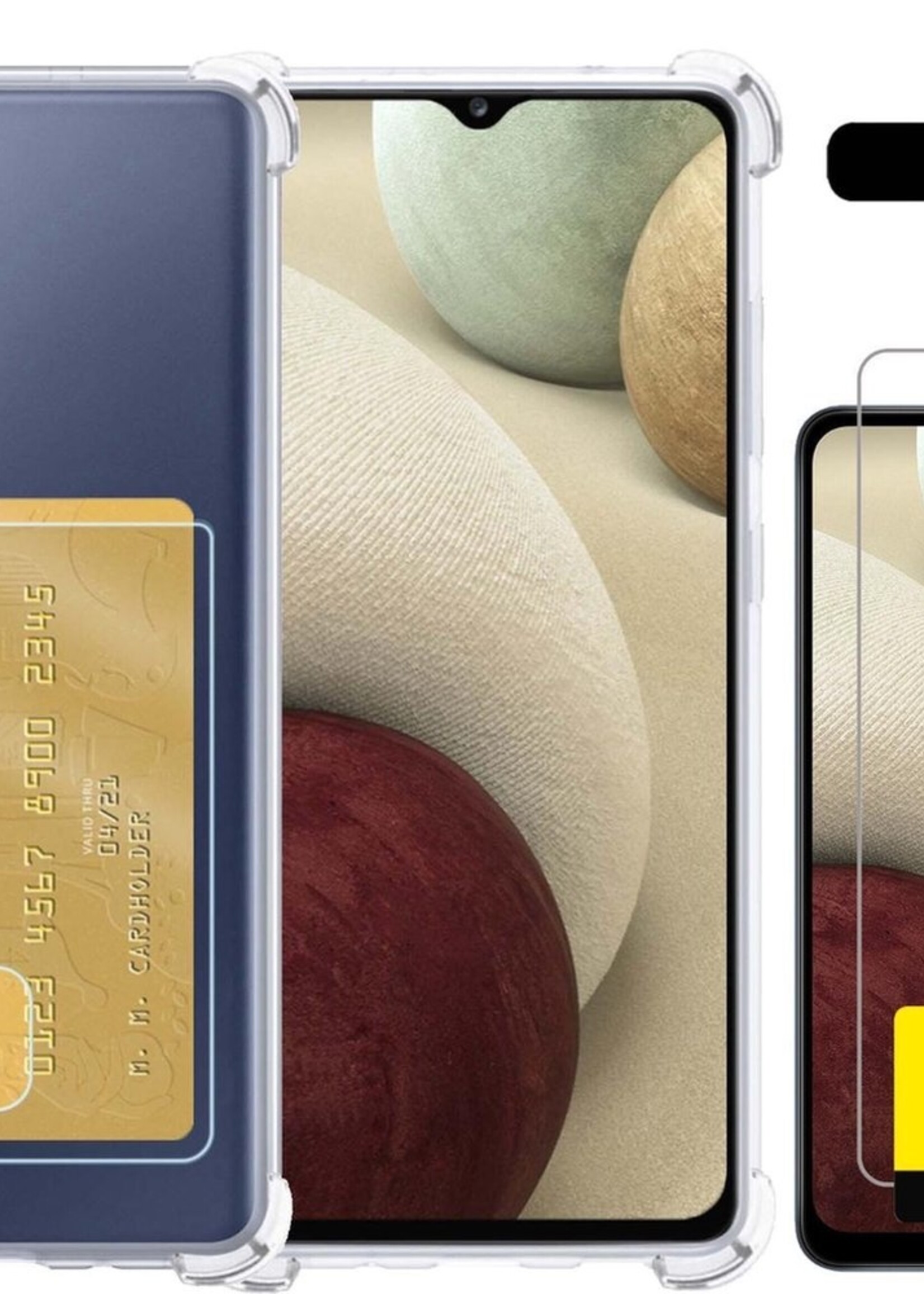 LUQ Hoesje Geschikt voor Samsung A12 Hoesje Case Pashouder Cover Siliconen Met 2x Screenprotector - Hoes Geschikt voor Samsung Galaxy A12 Hoesje Met Kaarthouder- Transparant