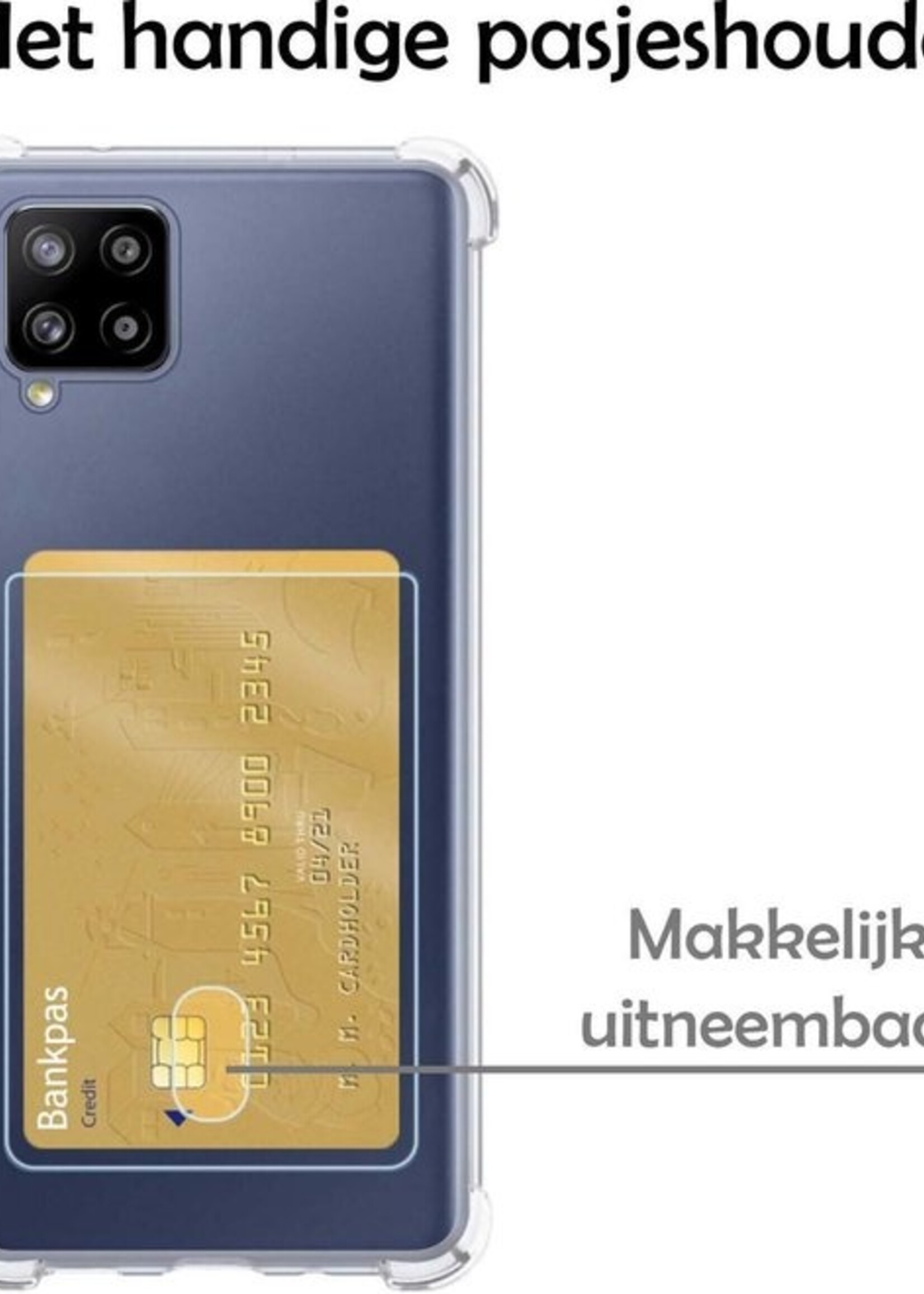 LUQ Hoesje Geschikt voor Samsung A12 Hoesje Case Pashouder Cover Siliconen Met 2x Screenprotector - Hoes Geschikt voor Samsung Galaxy A12 Hoesje Met Kaarthouder- Transparant
