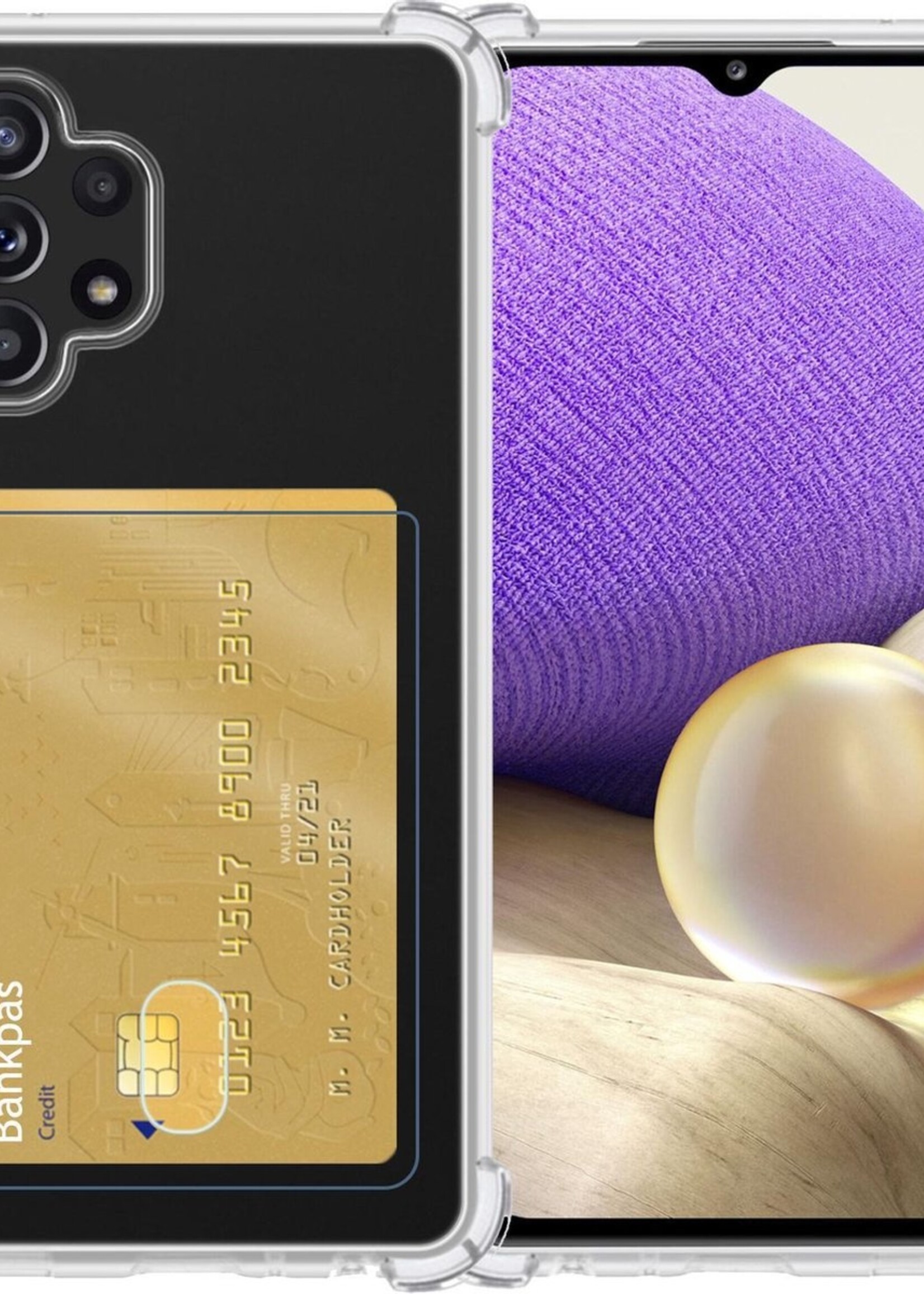 LUQ Hoesje Geschikt voor Samsung A32 5G Hoesje Case Pashouder Cover Siliconen - Hoes Geschikt voor Samsung Galaxy A32 5G Hoesje Met Kaarthouder - Transparant