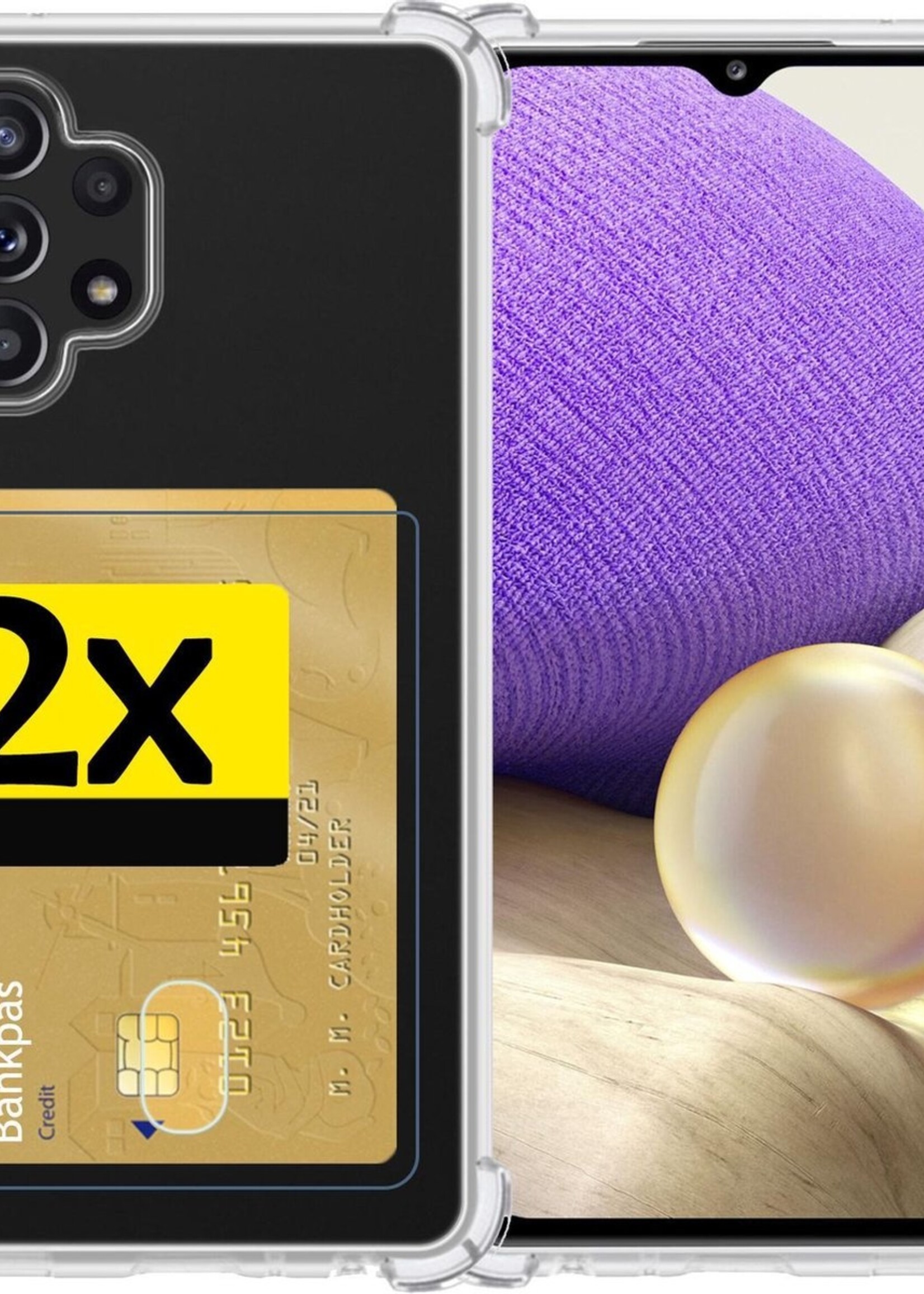 LUQ Hoesje Geschikt voor Samsung A32 5G Hoesje Case Pashouder Cover Siliconen - Hoes Geschikt voor Samsung Galaxy A32 5G Hoesje Met Kaarthouder - Transparant - 2 Stuks