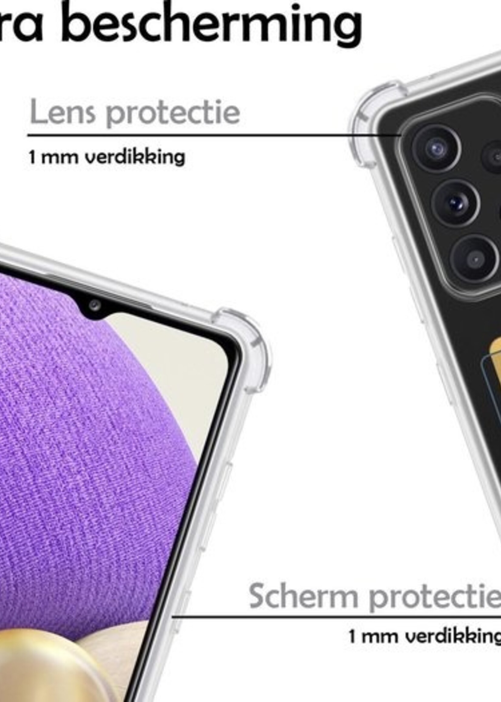 LUQ Hoesje Geschikt voor Samsung A32 5G Hoesje Case Pashouder Cover Siliconen Met 2x Screenprotector - Hoes Geschikt voor Samsung Galaxy A32 5G Hoesje Met Kaarthouder- Transparant
