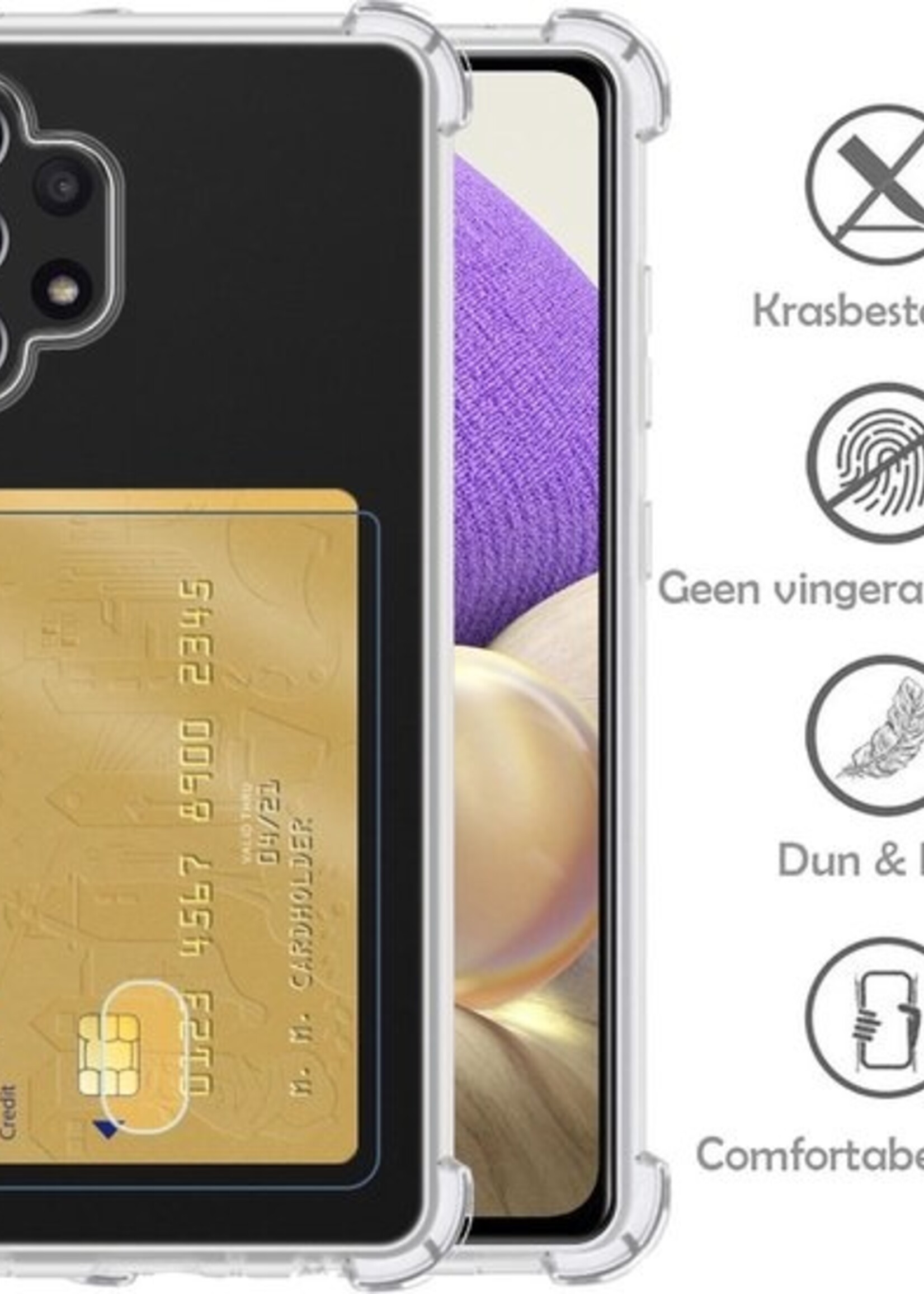 LUQ Hoesje Geschikt voor Samsung A32 5G Hoesje Case Pashouder Cover Siliconen Met 2x Screenprotector - Hoes Geschikt voor Samsung Galaxy A32 5G Hoesje Met Kaarthouder- Transparant