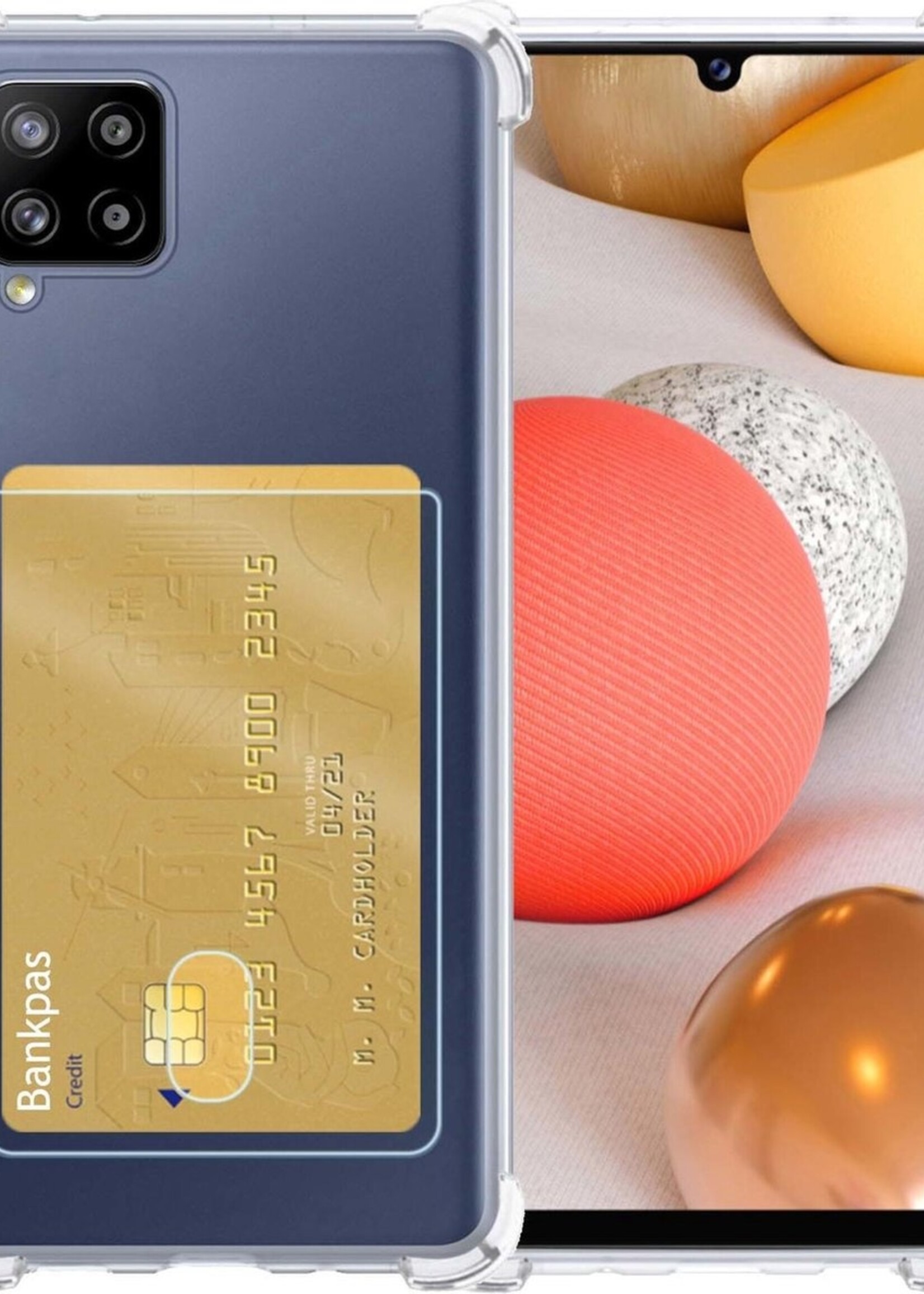 LUQ Hoesje Geschikt voor Samsung A42 Hoesje Case Pashouder Cover Siliconen - Hoes Geschikt voor Samsung Galaxy A42 Hoesje Met Kaarthouder - Transparant
