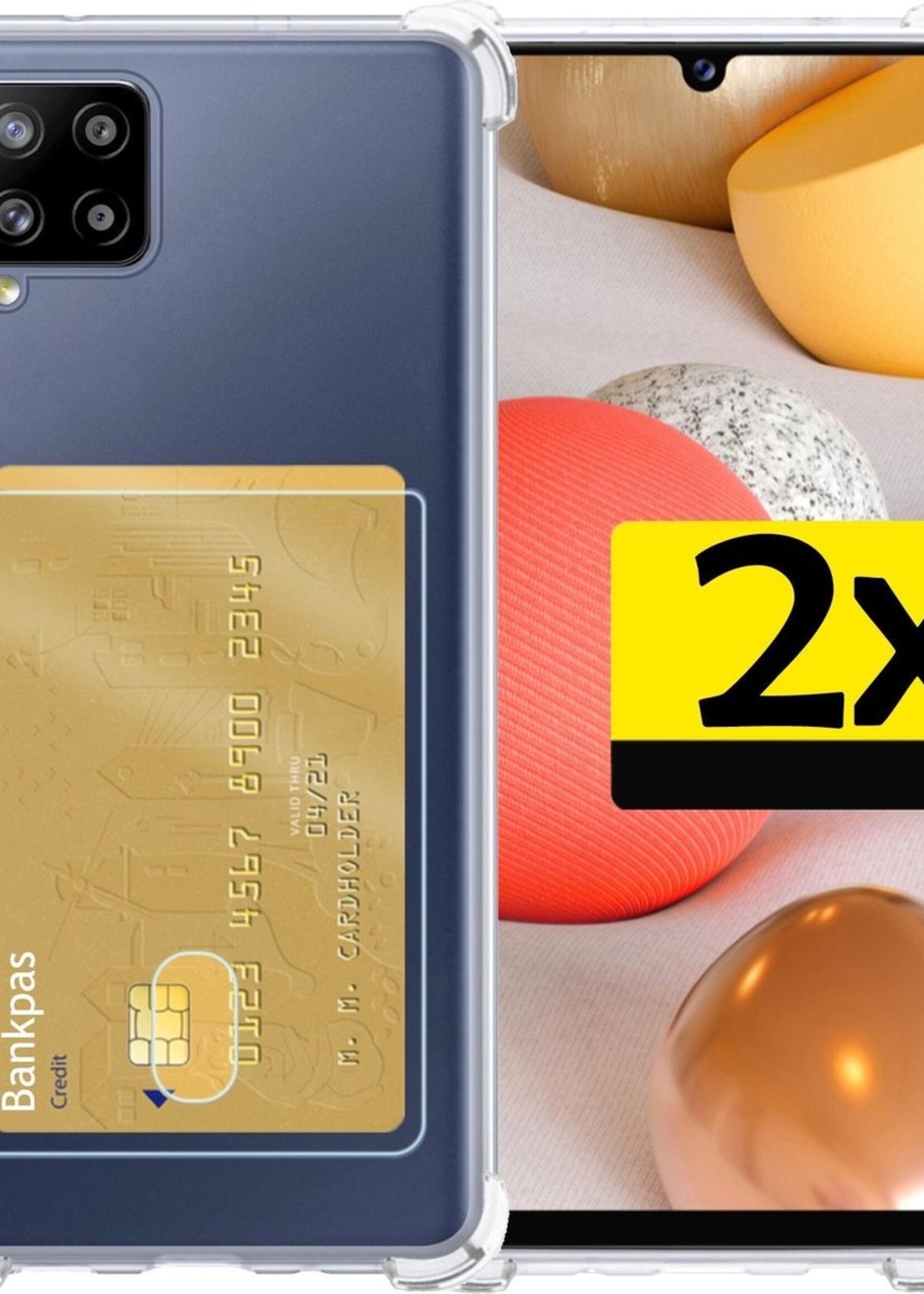 LUQ Hoesje Geschikt voor Samsung A42 Hoesje Case Pashouder Cover Siliconen - Hoes Geschikt voor Samsung Galaxy A42 Hoesje Met Kaarthouder - Transparant - 2 Stuks