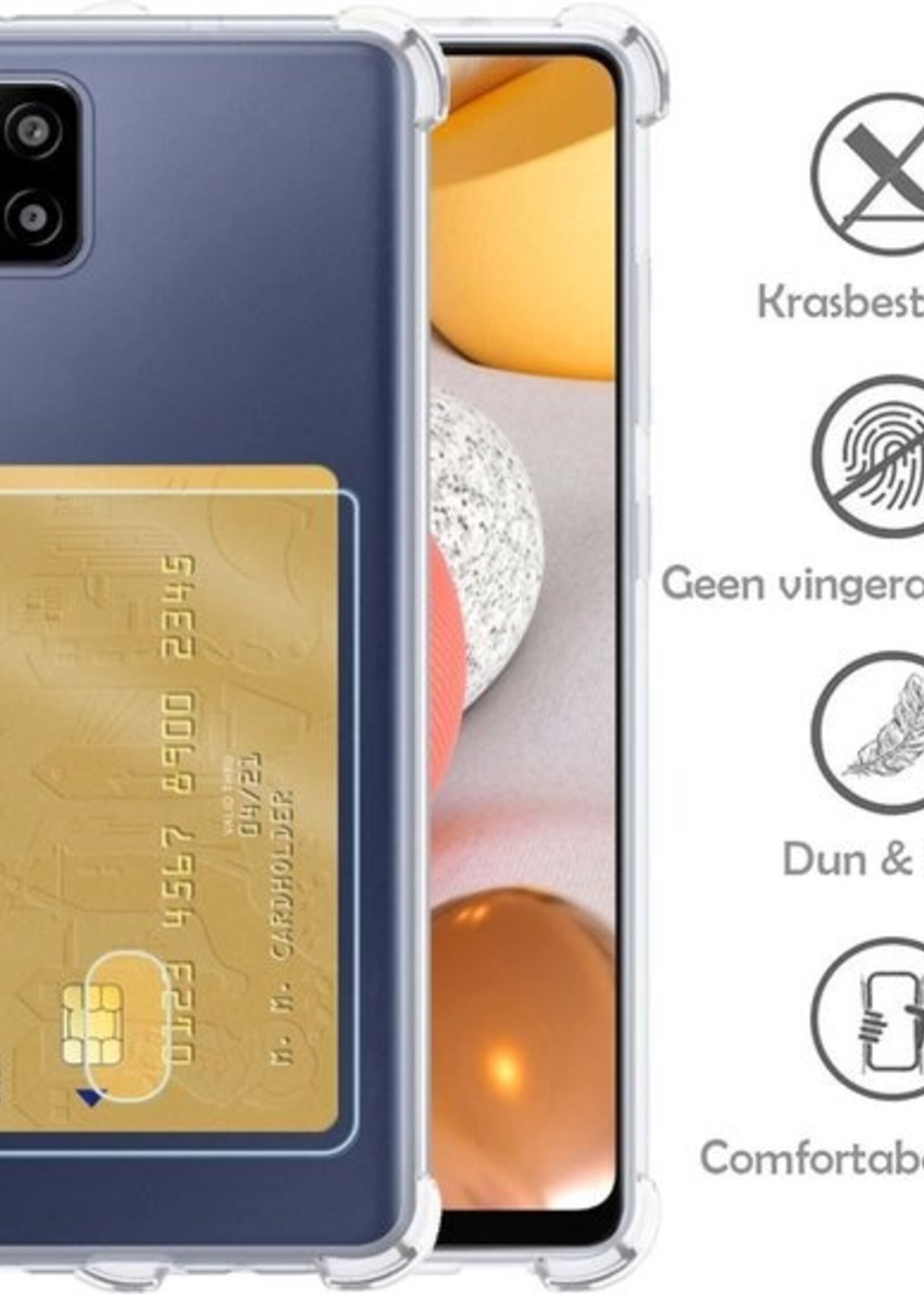 LUQ Hoesje Geschikt voor Samsung A42 Hoesje Case Pashouder Cover Siliconen Met Screenprotector - Hoes Geschikt voor Samsung Galaxy A42 Hoesje Met Kaarthouder- Transparant