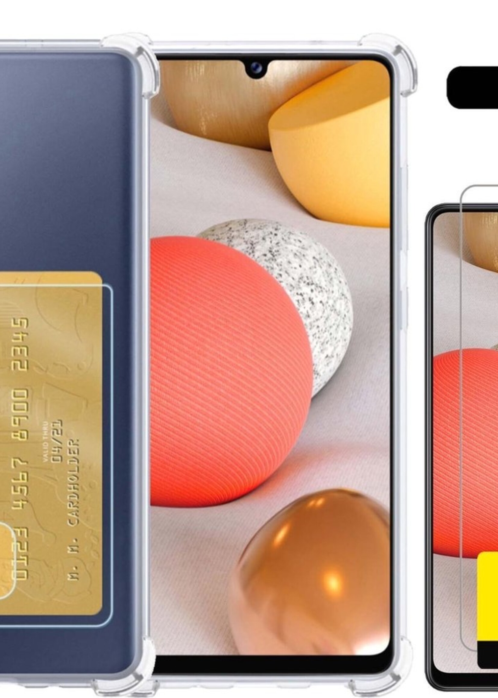 LUQ Hoesje Geschikt voor Samsung A42 Hoesje Case Pashouder Cover Siliconen Met 2x Screenprotector - Hoes Geschikt voor Samsung Galaxy A42 Hoesje Met Kaarthouder- Transparant