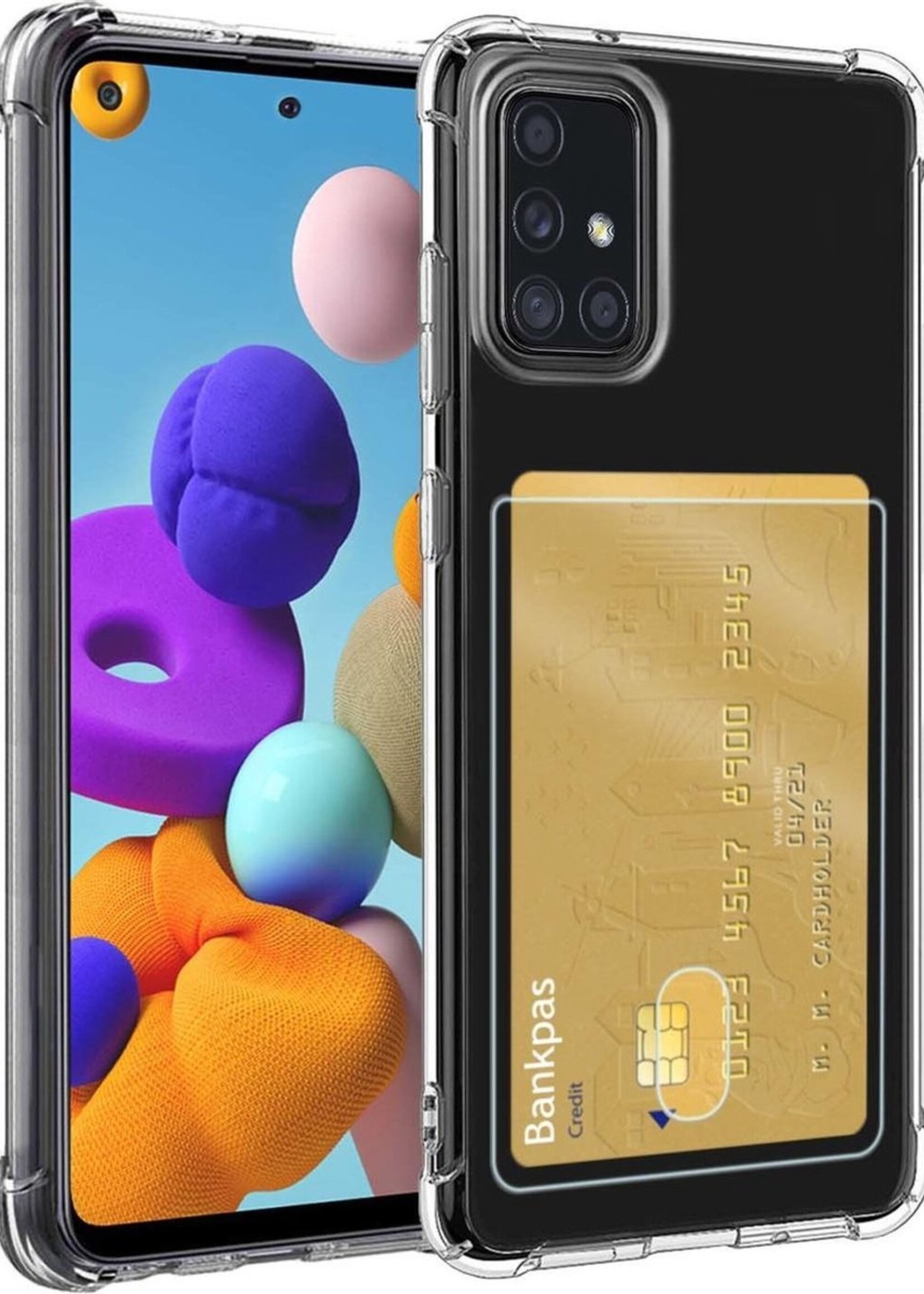 LUQ Hoesje Geschikt voor Samsung A51 Hoesje Case Pashouder Cover Siliconen - Hoes Geschikt voor Samsung Galaxy A51 Hoesje Met Kaarthouder - Transparant