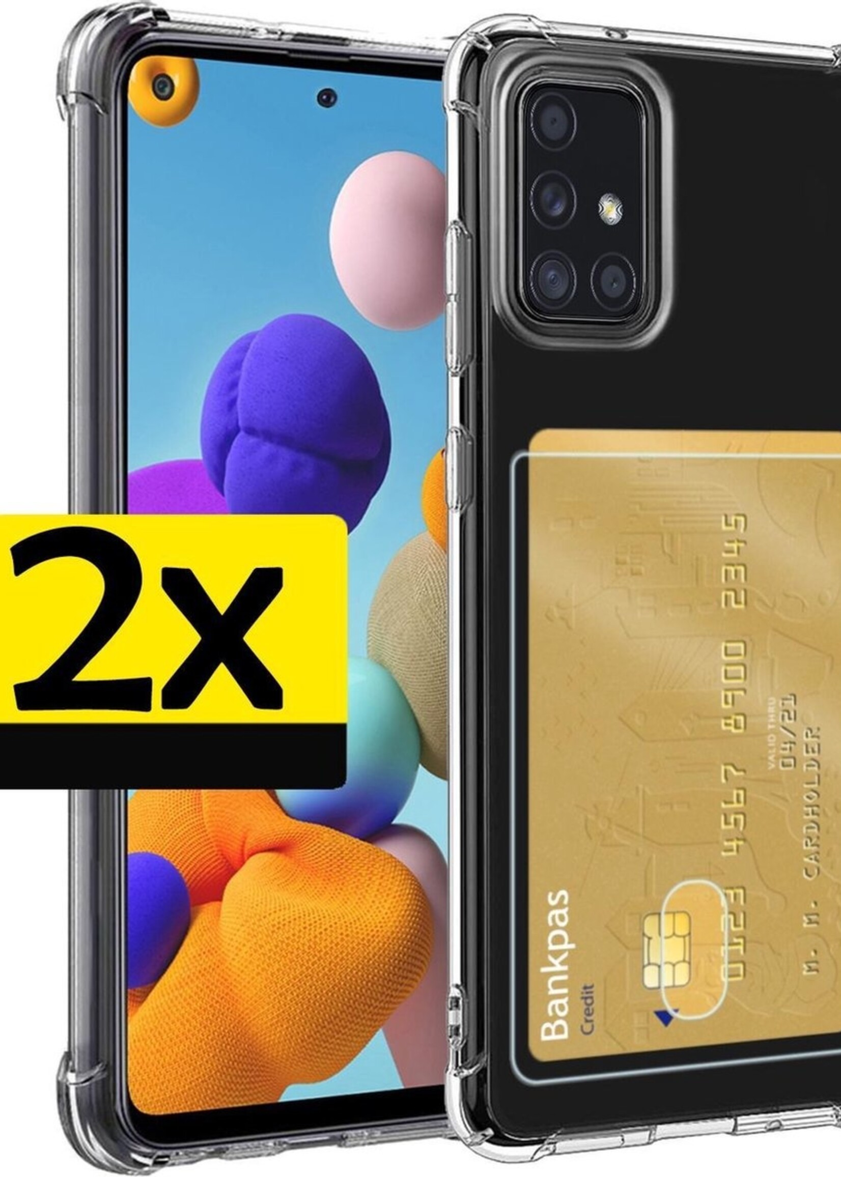 LUQ Hoesje Geschikt voor Samsung A51 Hoesje Case Pashouder Cover Siliconen - Hoes Geschikt voor Samsung Galaxy A51 Hoesje Met Kaarthouder - Transparant - 2 Stuks