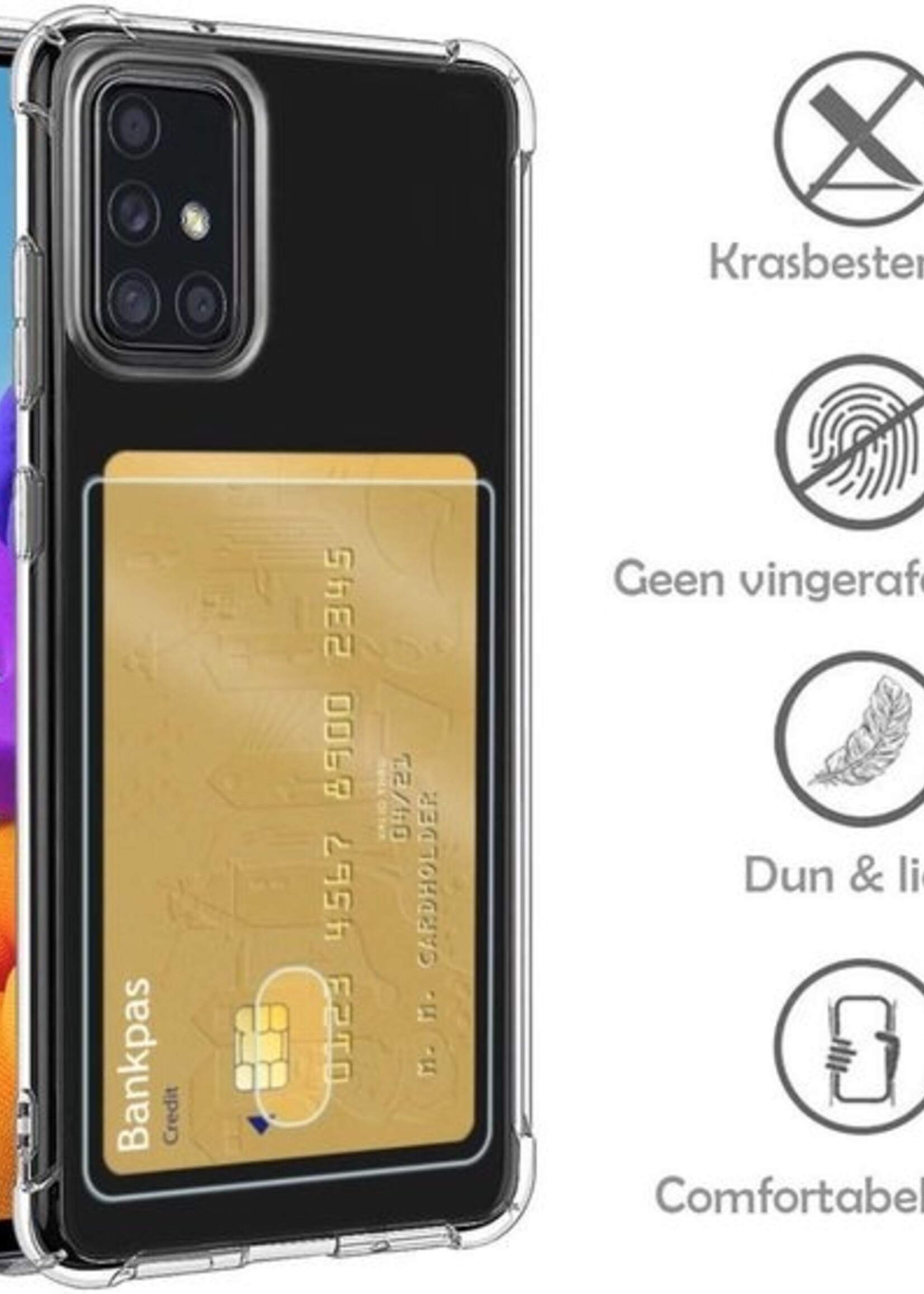 LUQ Hoesje Geschikt voor Samsung A51 Hoesje Case Pashouder Cover Siliconen - Hoes Geschikt voor Samsung Galaxy A51 Hoesje Met Kaarthouder - Transparant - 2 Stuks