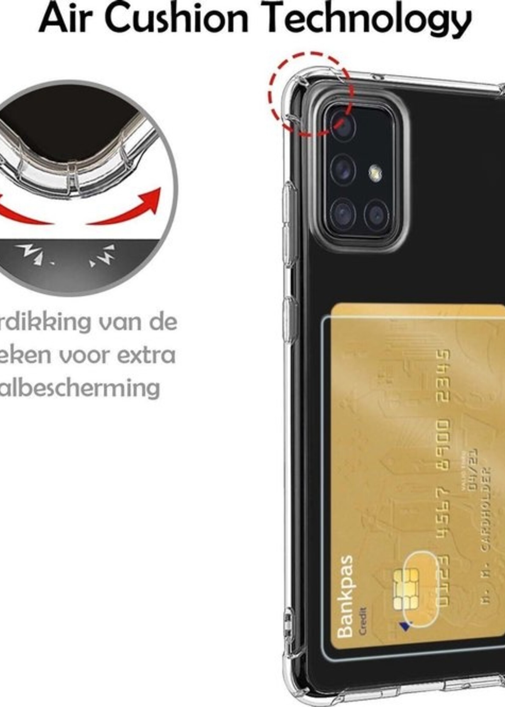 LUQ Hoesje Geschikt voor Samsung A51 Hoesje Case Pashouder Cover Siliconen Met Screenprotector - Hoes Geschikt voor Samsung Galaxy A51 Hoesje Met Kaarthouder- Transparant