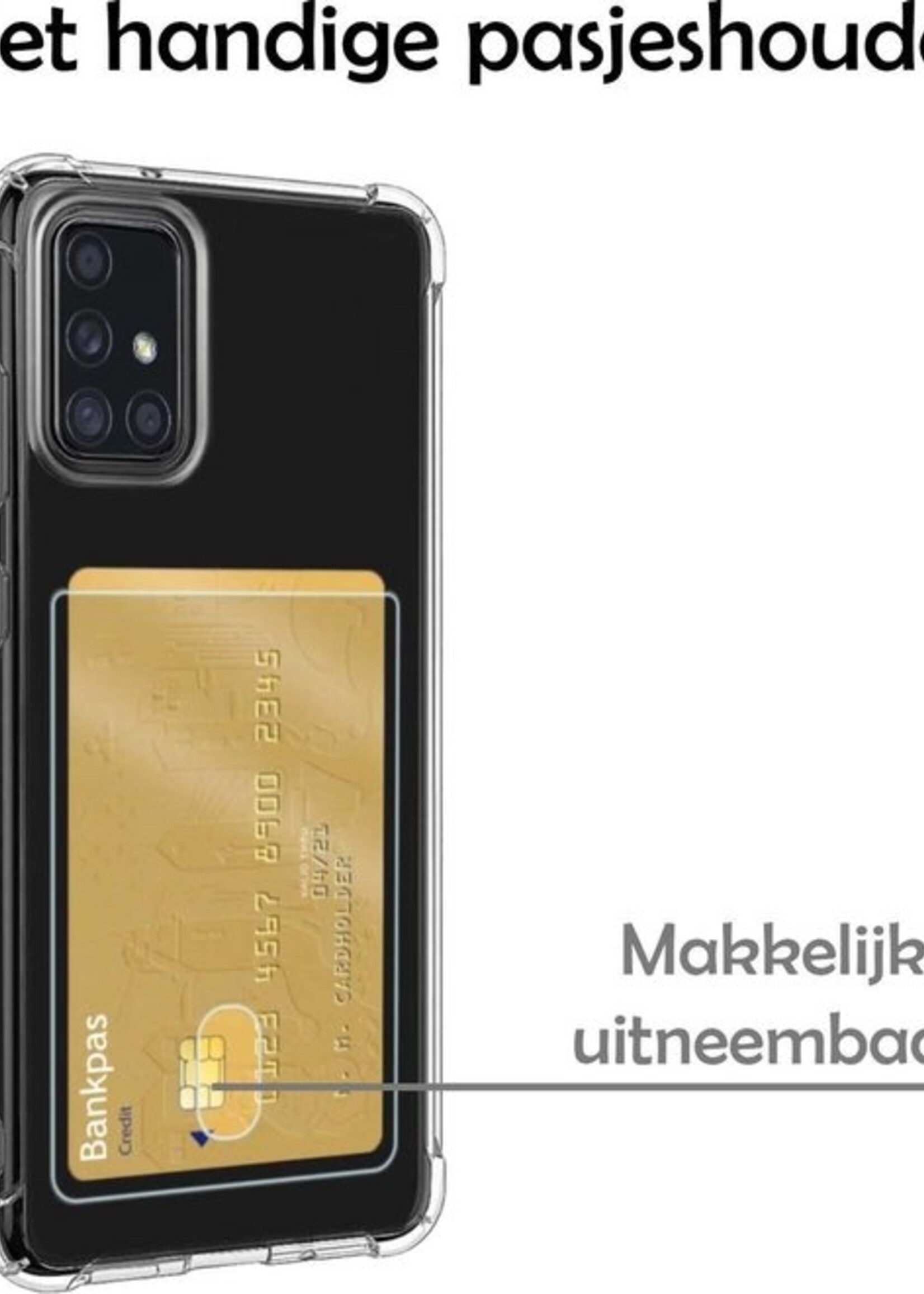 LUQ Hoesje Geschikt voor Samsung A51 Hoesje Case Pashouder Cover Siliconen Met 2x Screenprotector - Hoes Geschikt voor Samsung Galaxy A51 Hoesje Met Kaarthouder- Transparant
