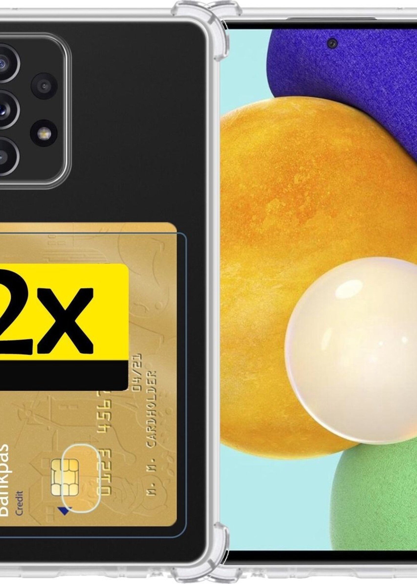 LUQ Hoesje Geschikt voor Samsung A52 Hoesje Case Pashouder Cover Siliconen - Hoes Geschikt voor Samsung Galaxy A52 Hoesje Met Kaarthouder - Transparant - 2 Stuks