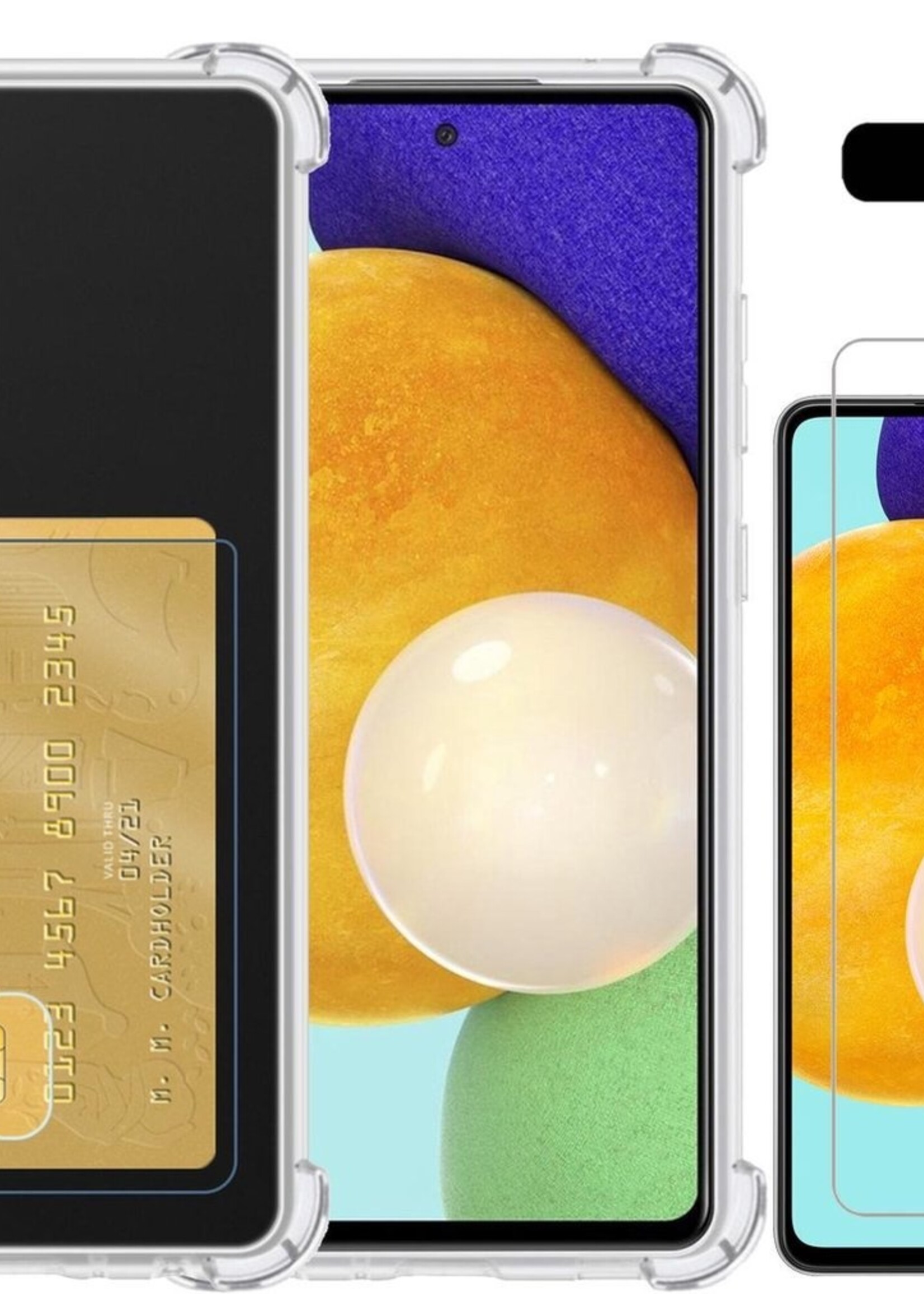 LUQ Hoesje Geschikt voor Samsung A52 Hoesje Case Pashouder Cover Siliconen Met Screenprotector - Hoes Geschikt voor Samsung Galaxy A52 Hoesje Met Kaarthouder- Transparant