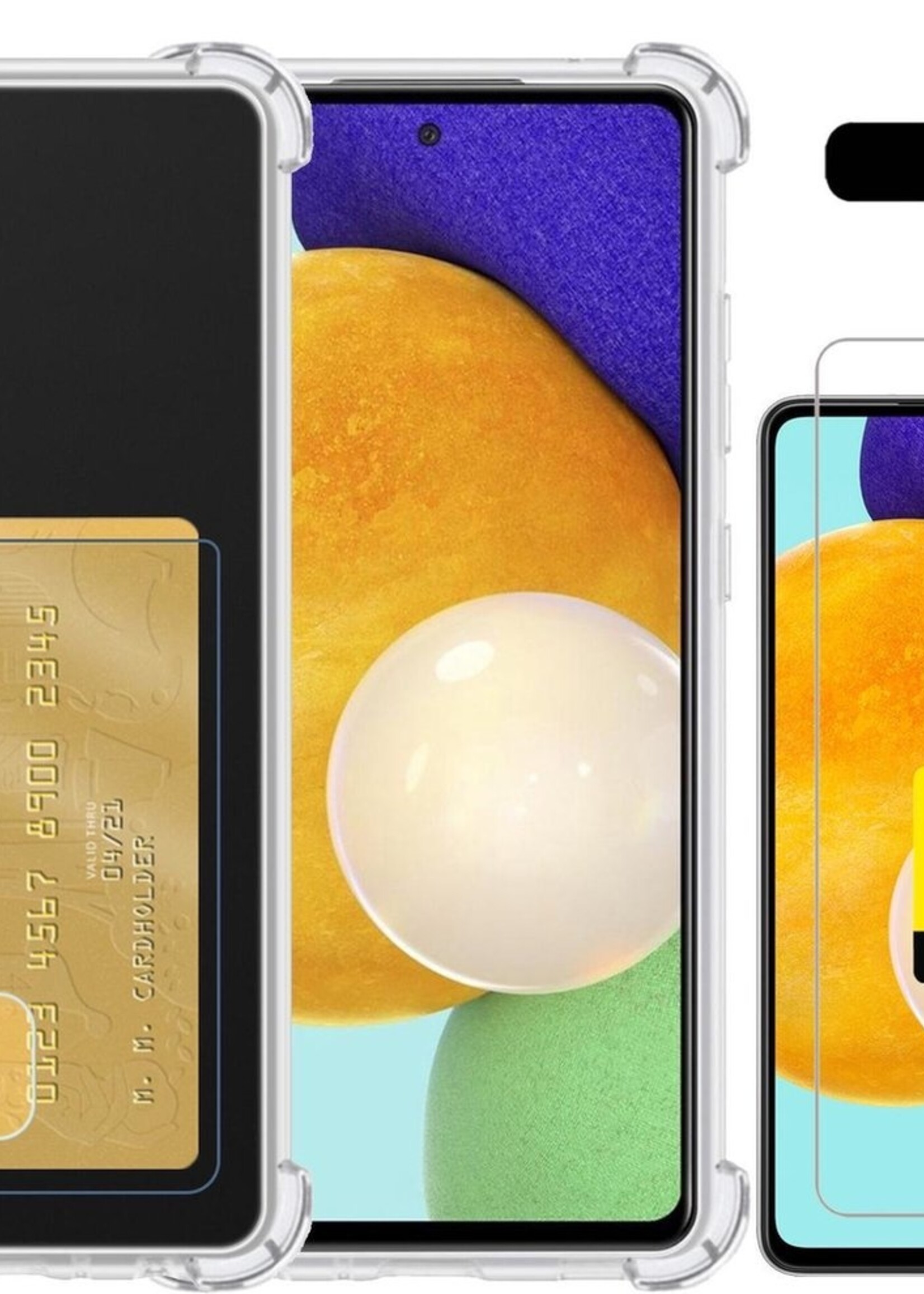 LUQ Hoesje Geschikt voor Samsung A52 Hoesje Case Pashouder Cover Siliconen Met 2x Screenprotector - Hoes Geschikt voor Samsung Galaxy A52 Hoesje Met Kaarthouder- Transparant