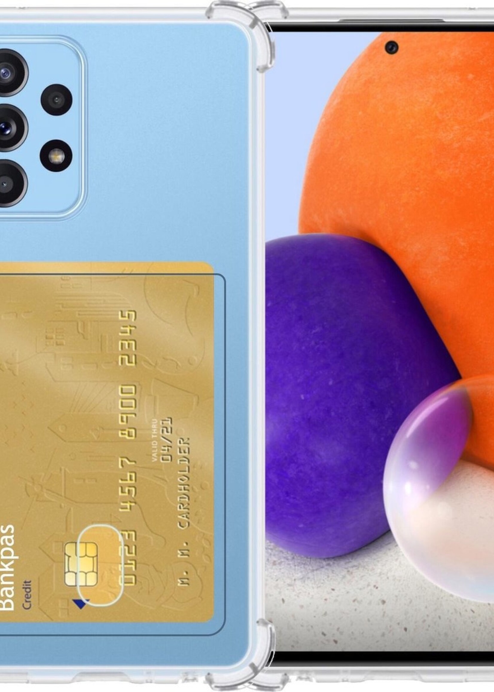 LUQ Hoesje Geschikt voor Samsung A72 Hoesje Case Pashouder Cover Siliconen - Hoes Geschikt voor Samsung Galaxy A72 Hoesje Met Kaarthouder - Transparant