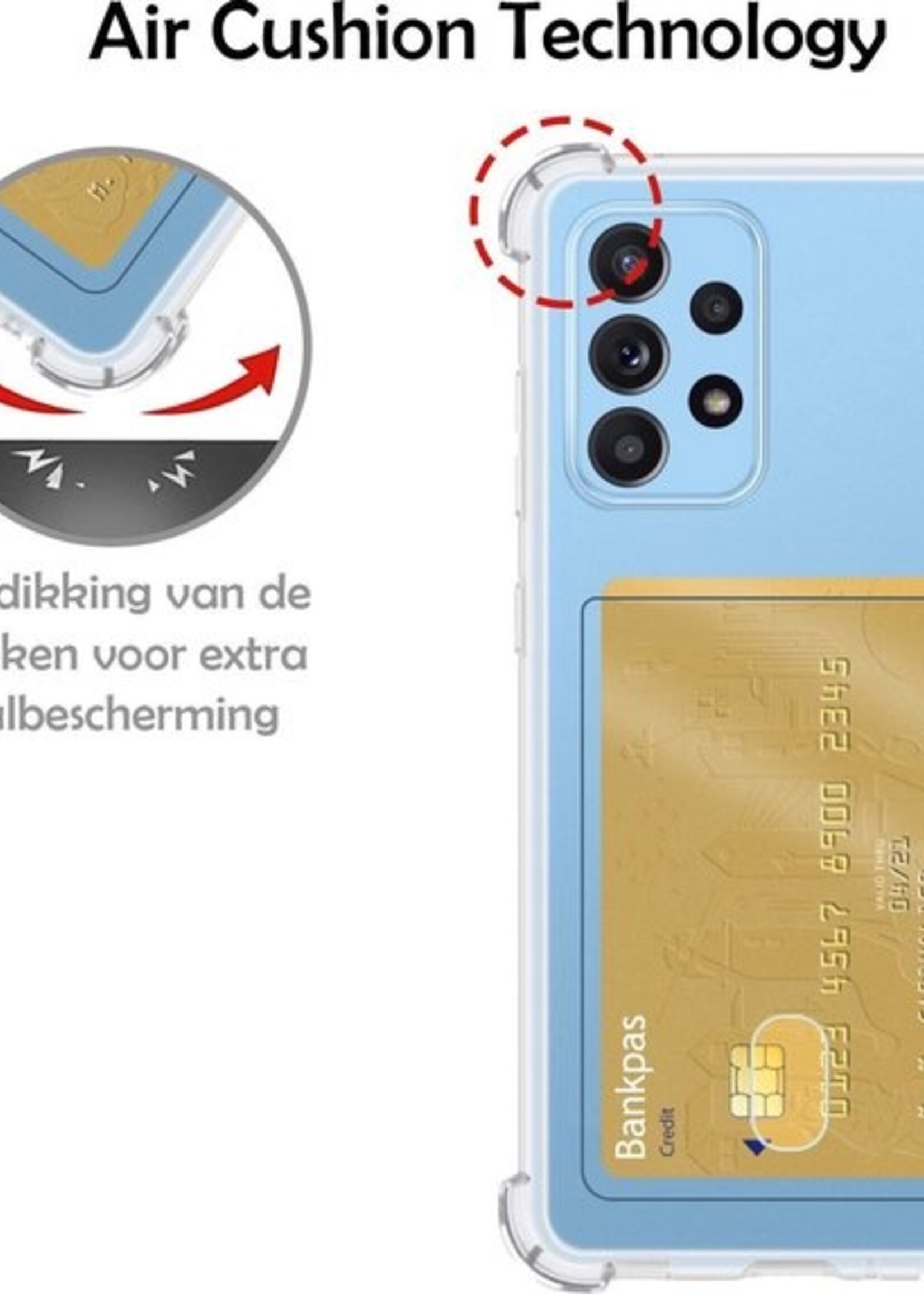 LUQ Hoesje Geschikt voor Samsung A72 Hoesje Case Pashouder Cover Siliconen - Hoes Geschikt voor Samsung Galaxy A72 Hoesje Met Kaarthouder - Transparant