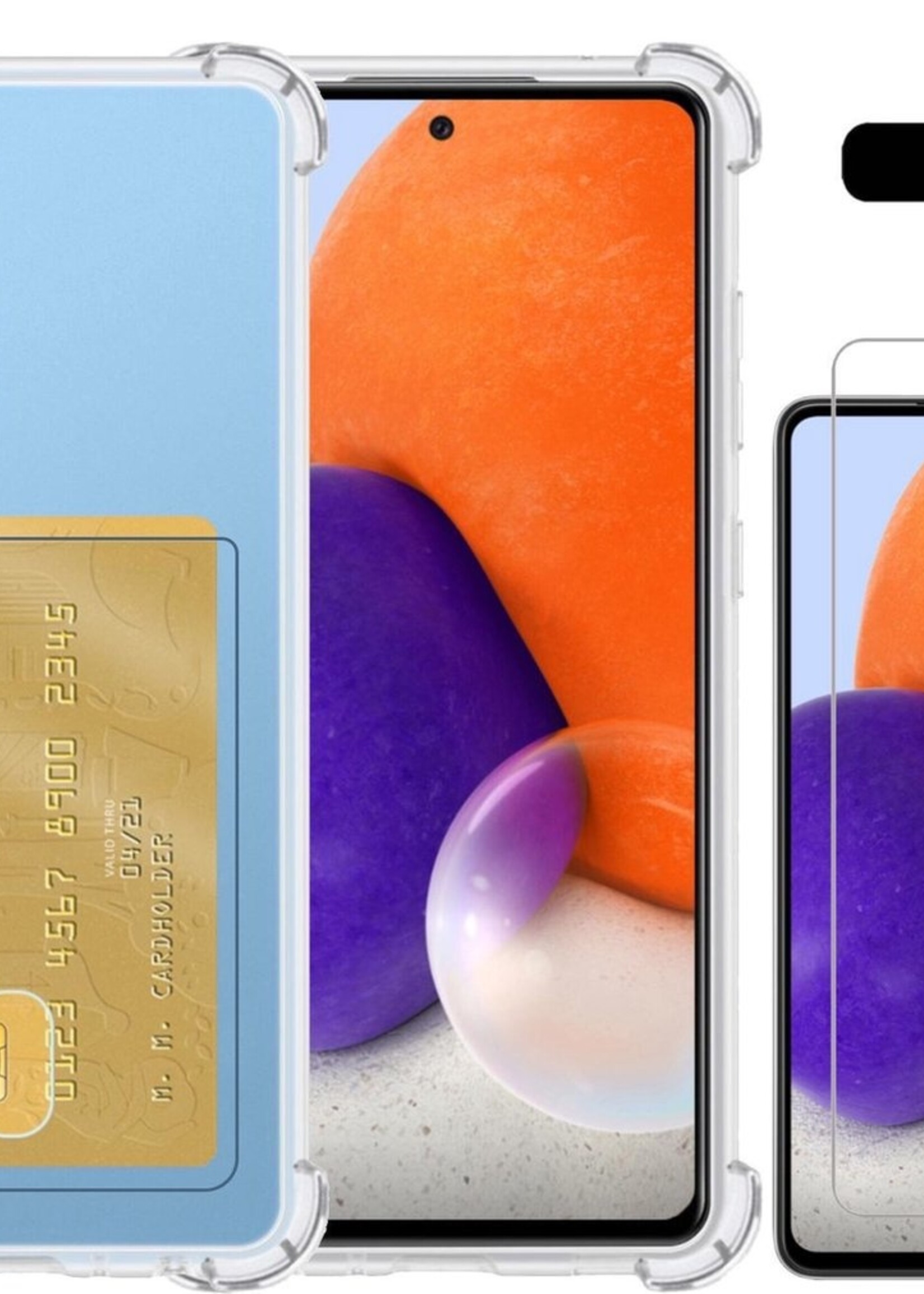 LUQ Hoesje Geschikt voor Samsung A72 Hoesje Case Pashouder Cover Siliconen Met Screenprotector - Hoes Geschikt voor Samsung Galaxy A72 Hoesje Met Kaarthouder- Transparant